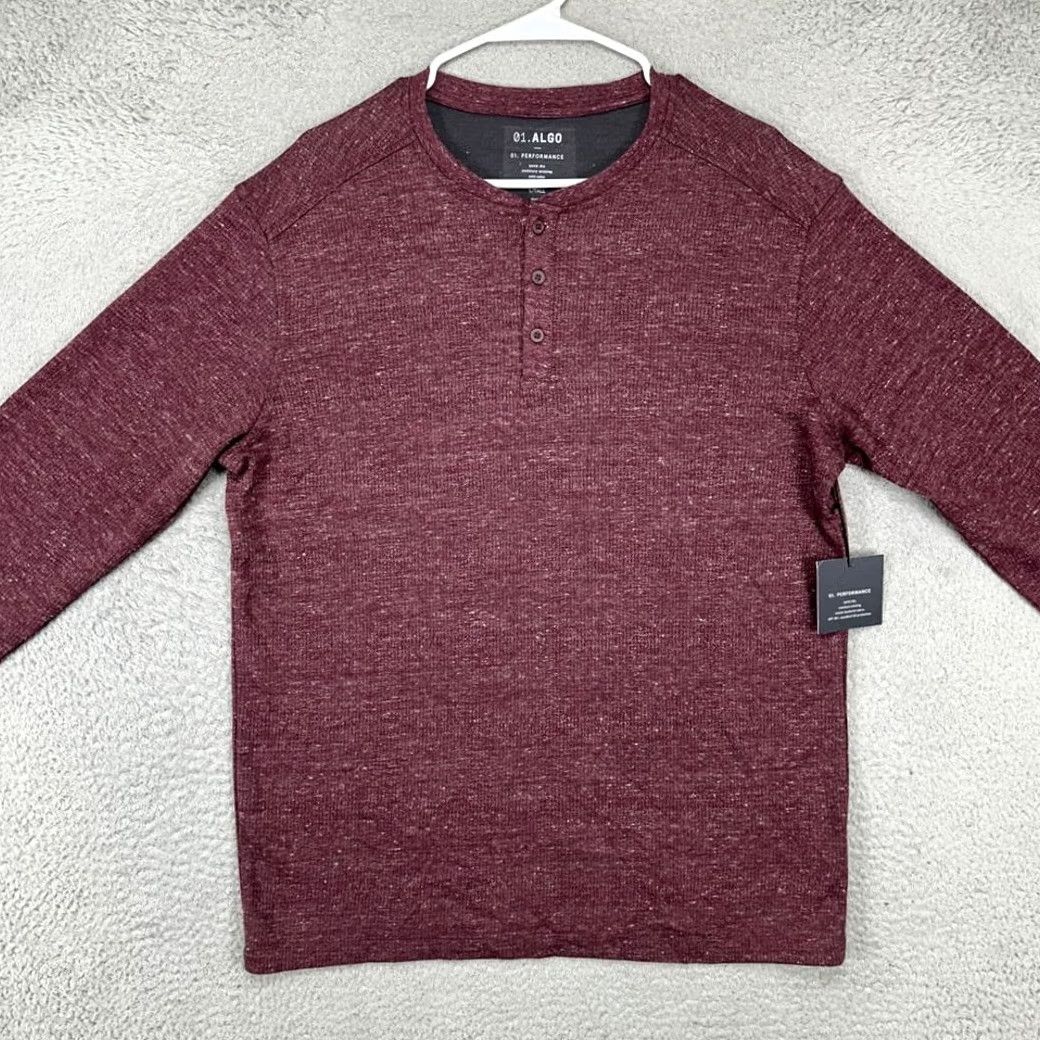Vintage Algo Performance Henley Sweater Mens Large Tall Maroon Knit Pullover Cotton Polyester Tight-Knit Men Outdoor Walking 90s? Size US L / EU 52-54 / 3 - 2 Thumbnail