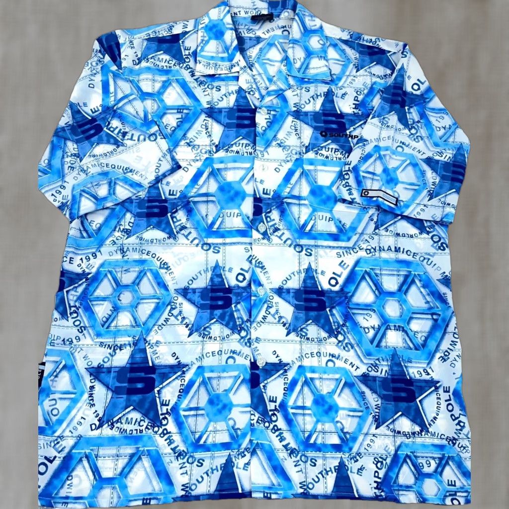 Southpole VINTAGE South Pole Shirt Men Medium Blue Button Up Y2K 2000s All Over AOP Size US M / EU 48-50 / 2 - 1 Thumbnail