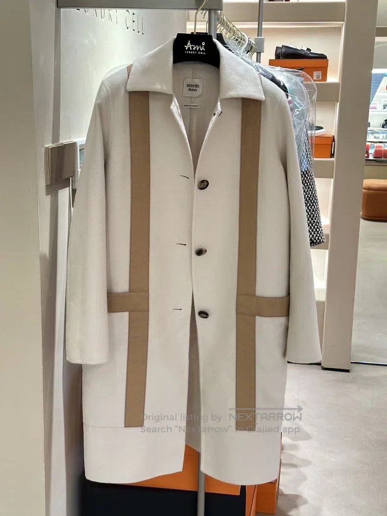 Hermes Hermes Long wool cashmere coat with leather patches Size XS / US 0-2 / IT 36-38 - 3 Thumbnail