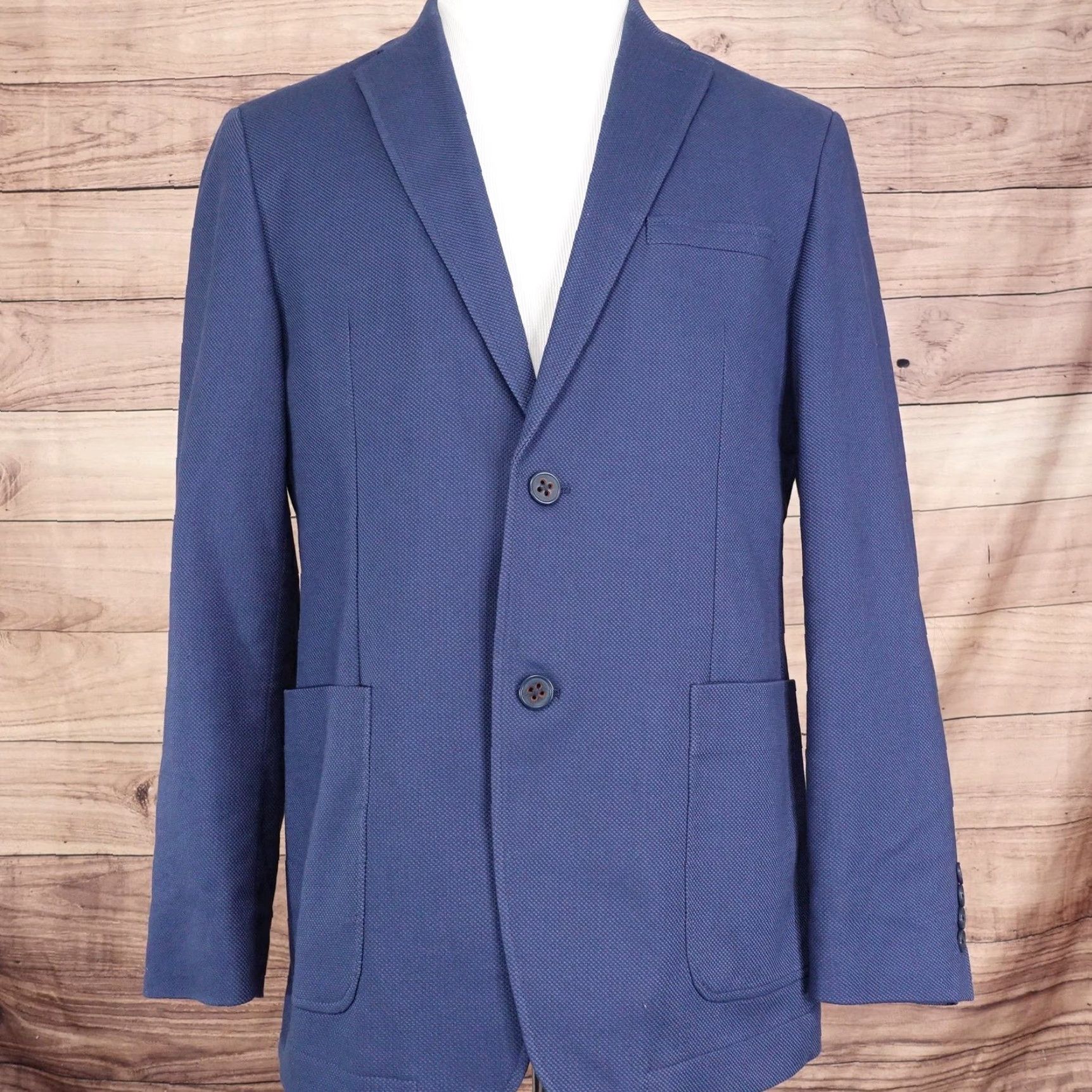 Ben Sherman Ben Sherman Sport Coat Mens 40R Navy Cotton Stretch Two-Button Blazer Size 40R - 3 Thumbnail