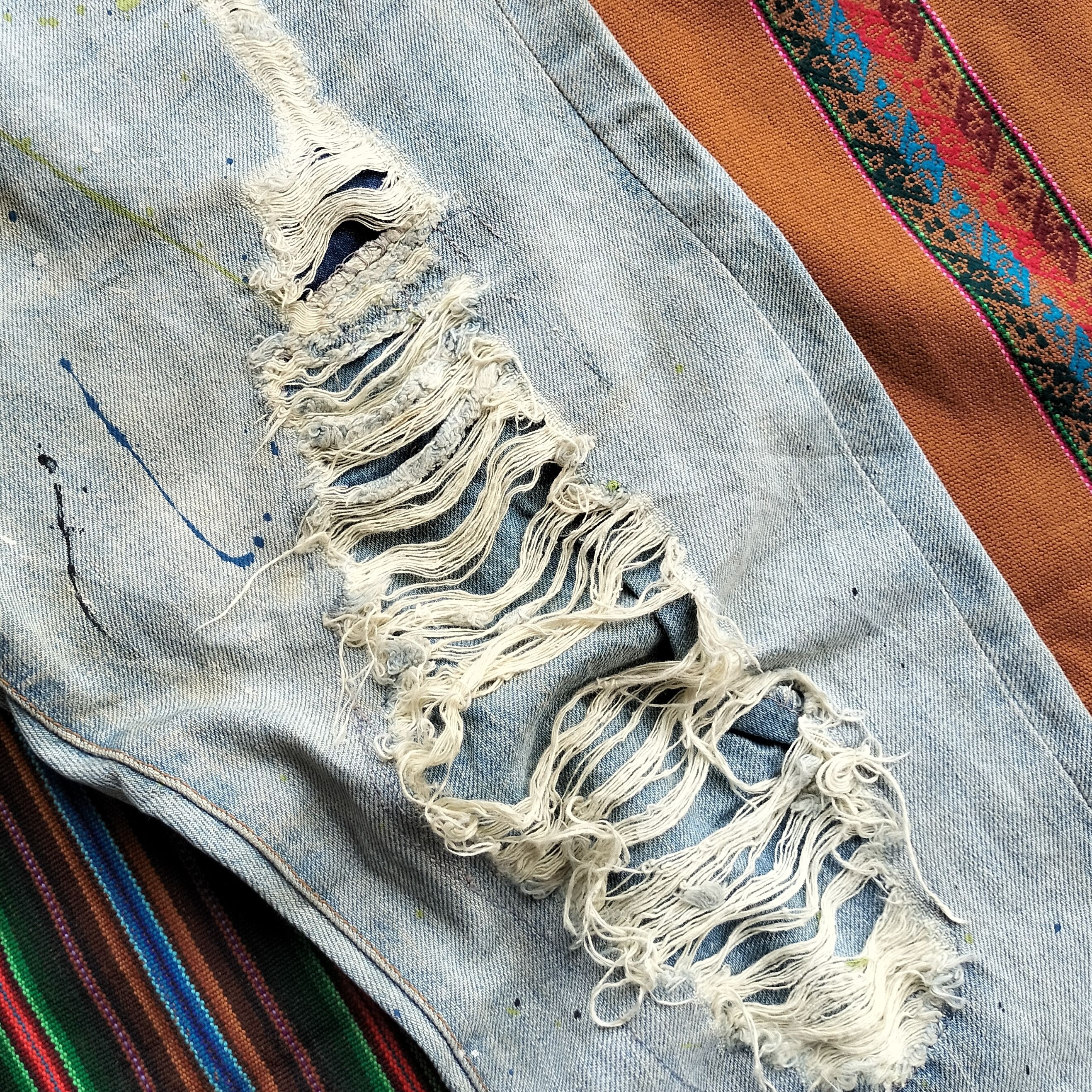 Tornado Mart paint splash snake skin studdet distressed flare denim Size US 35 - 6 Thumbnail