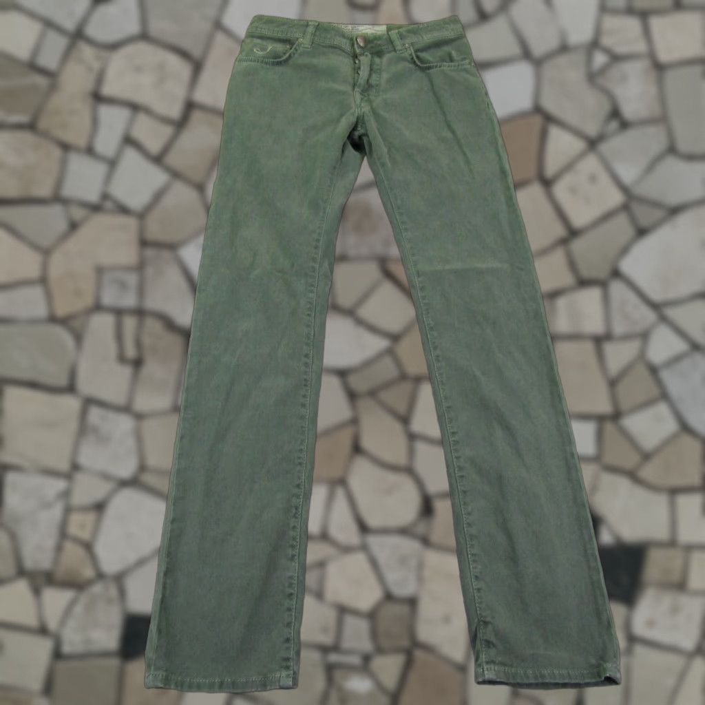 Jacob Cohen Pants Womens 30 Green Button Fly Handmade Slim Straight Italy Jeans