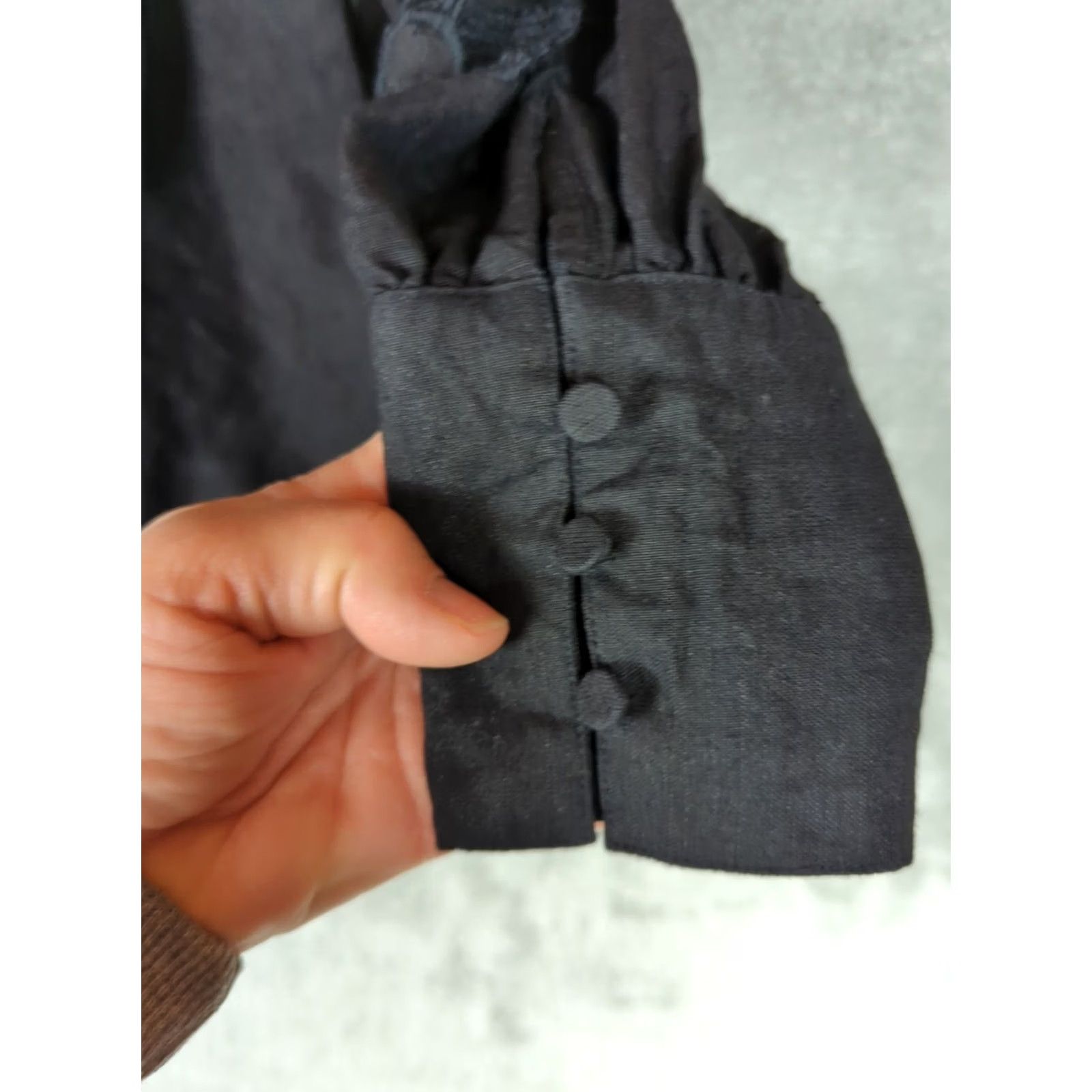 Boston Proper Boston Proper Blouse Shirt Black Linen Blend Inset Drama Sleeve Medium M Women Regular Vintage No Size M / US 6-8 / IT 42-44 - 2 Thumbnail