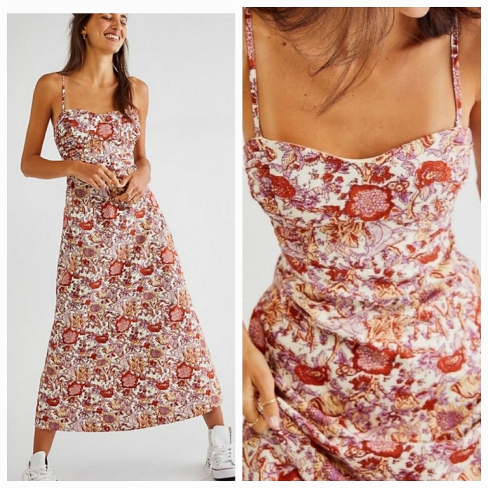 Free People New Ruby's Sweetheart Midi Dress $148 SIZE 2 Berry Floral Size XS / US 0-2 / IT 36-38 - 6 Thumbnail