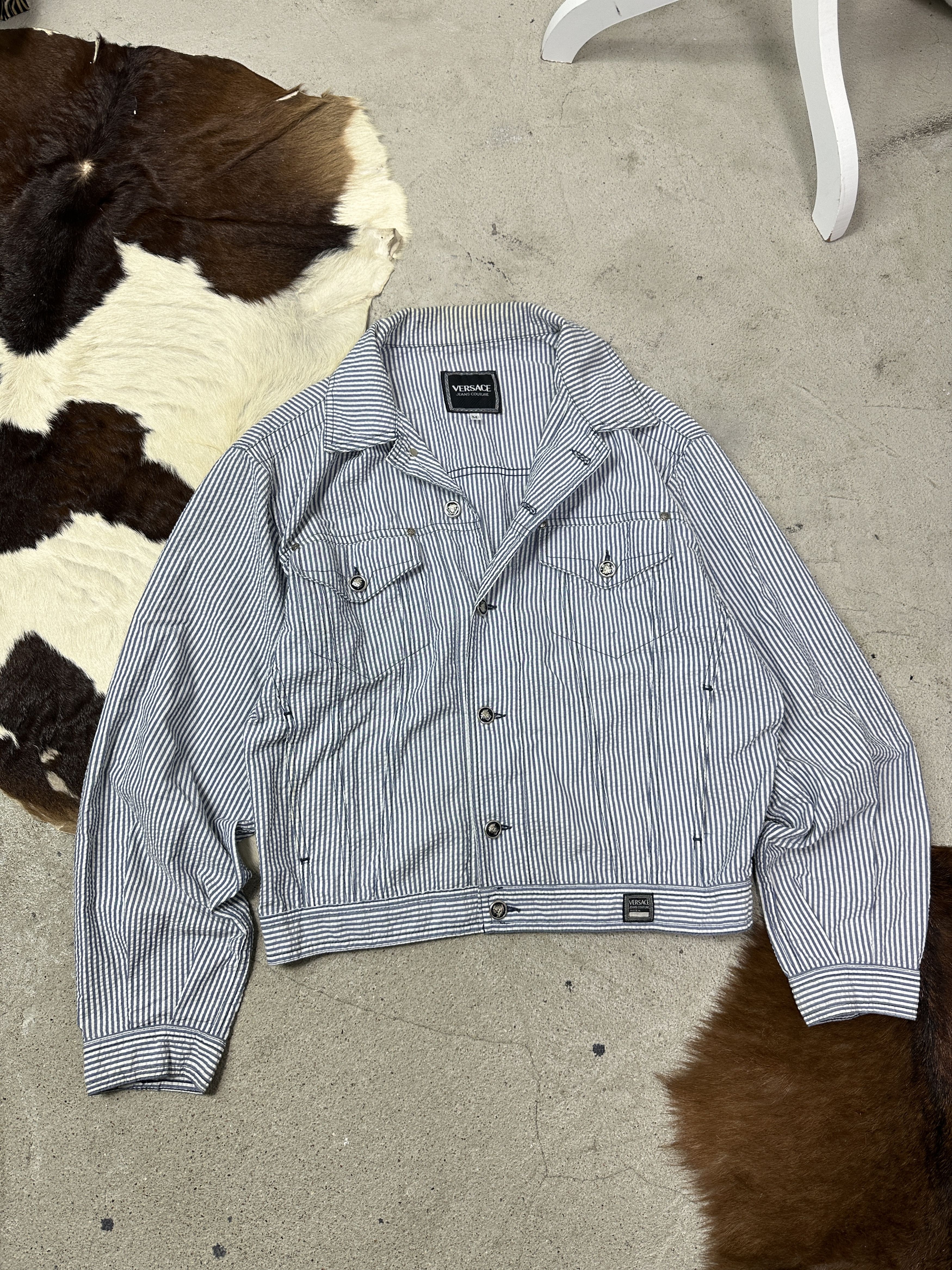 Versace Jeans Couture Vintage Striped Versace Jeans Couture Denim Jacket Y2K Size M / US 6-8 / IT 42-44 - 2 Thumbnail