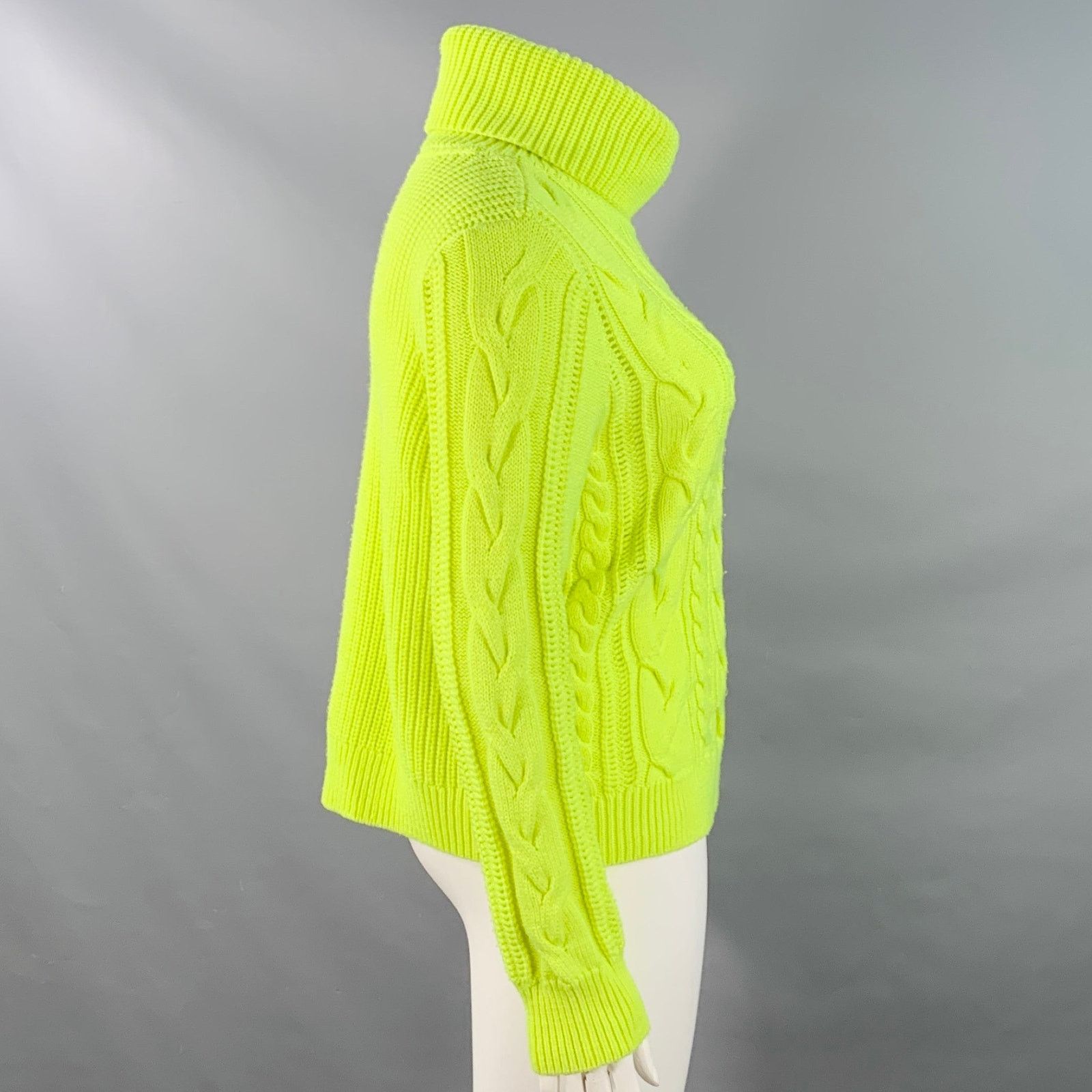 Alice + Olivia L Yellow Neon Wool Blend Cable Knit Turtleneck Sweater Size L / US 10 / IT 46 - 2 Thumbnail