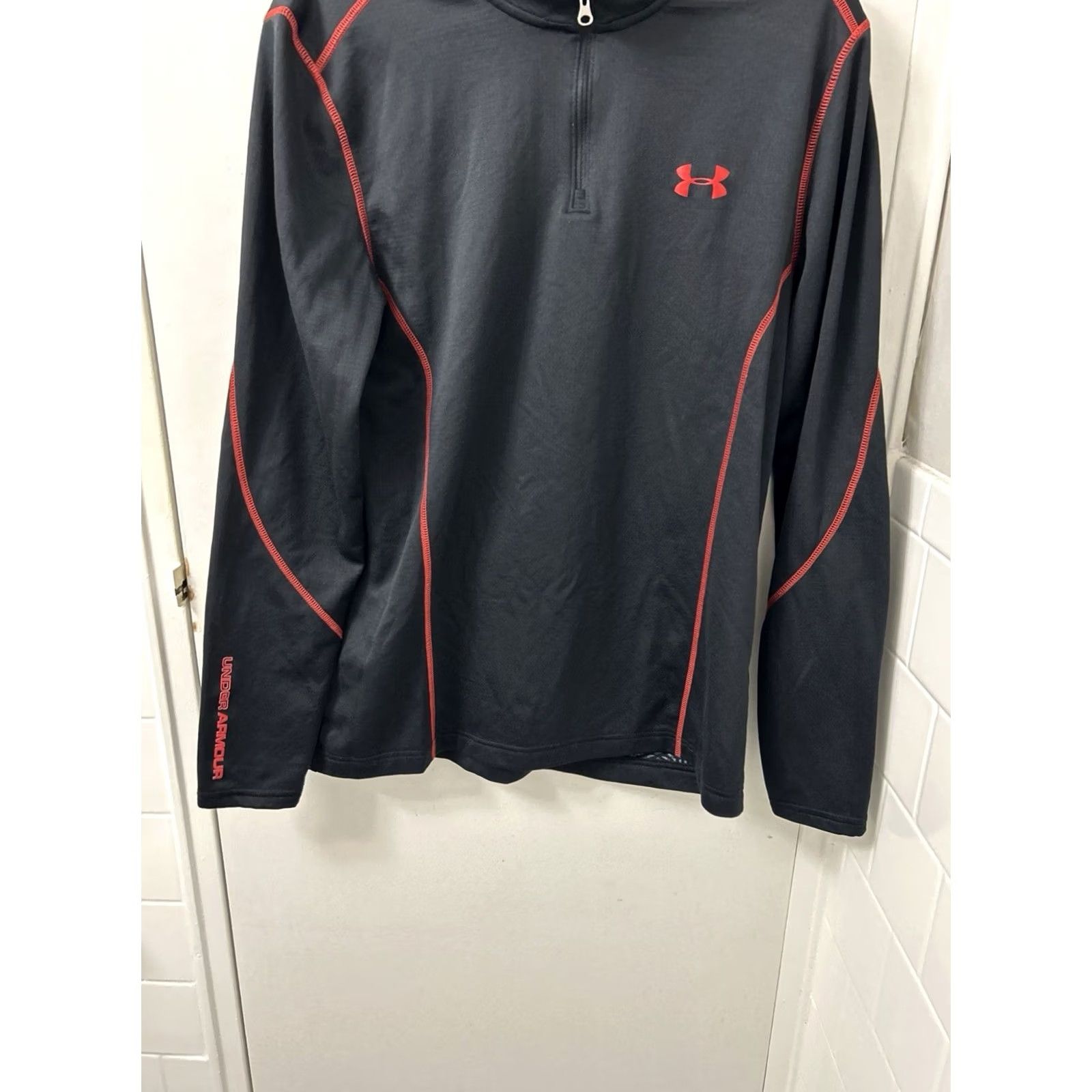 Under Armour Under Armour ColdGear Sweatshirt 1/4 Zip Mens L Black Red Pullover Long Sleeve Size US L / EU 52-54 / 3 - 3 Thumbnail