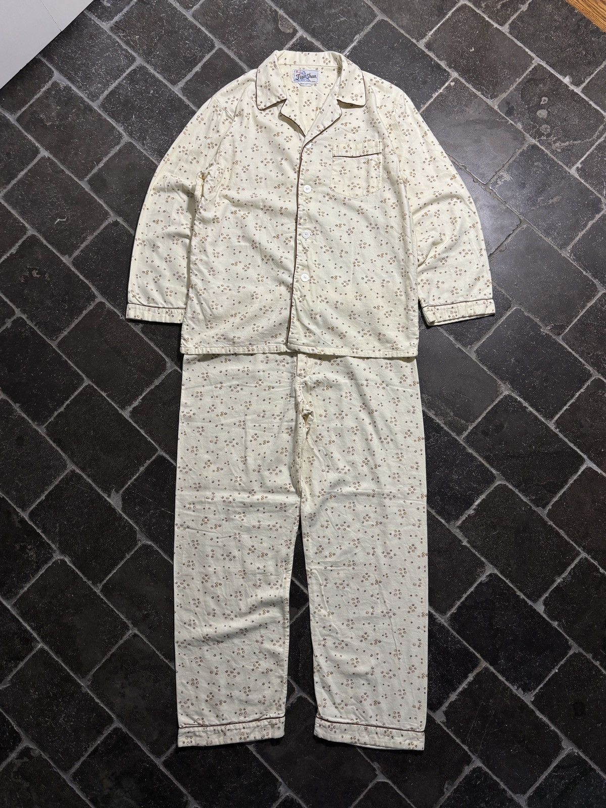 Vintage Vintage Pajama Set 70s 80s Two Piece Suit Sleep Pant Shirt Size US 37 - 2 Thumbnail