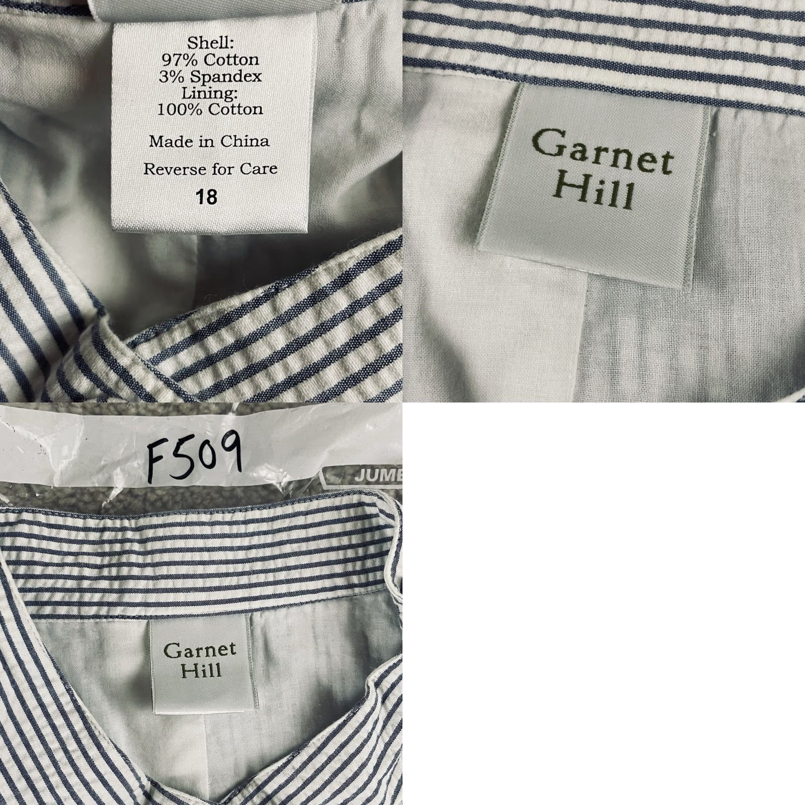Vintage VINTAGE Garnet Hill Jacket Blazer Women’s 18 Seersucker Striped Cotton Blue White F509 Size XXL / US 16-18 / IT 52-54 - 9 Thumbnail