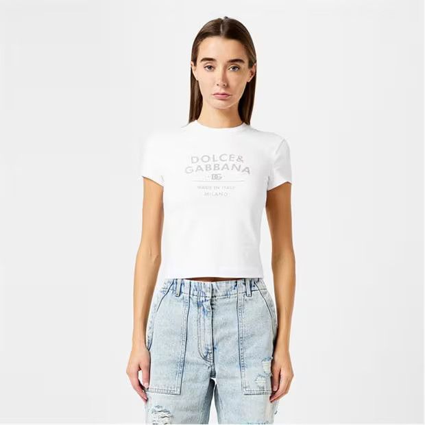 Dolce & Gabbana o1g2r1mq1024 Cropped Logo T-Shirt in Blanco Ottico Size M / US 6-8 / IT 42-44 - 5 Thumbnail