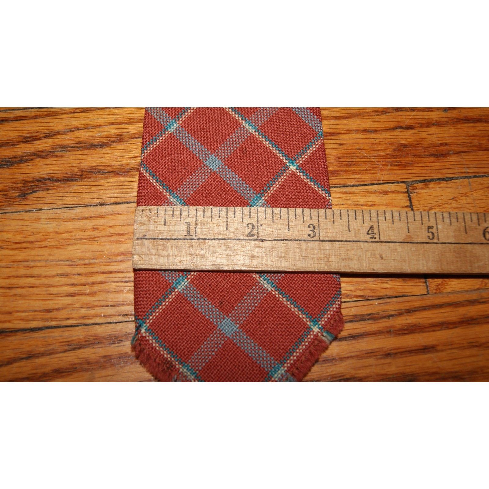 Vintage 1930s VTG TARTAN WOOL TIE CAPE COD Orange Blue Ivory Plaid Size ONE SIZE - 10 Thumbnail