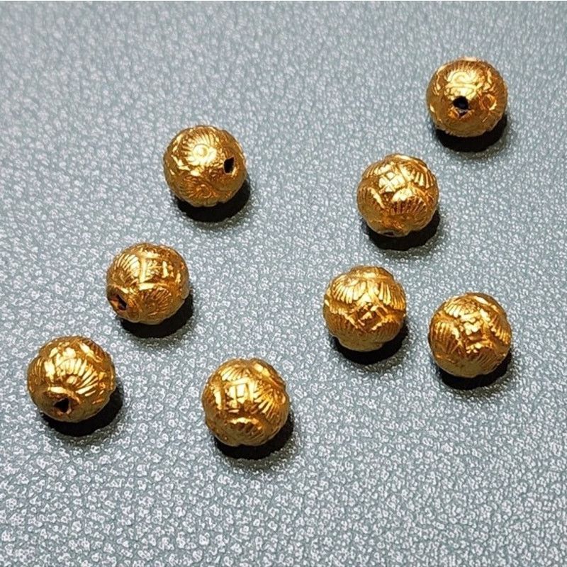 Vintage 7MM 18k Yellow Gold Round Textured Spacer Bead Charm Size ONE SIZE - 2 Thumbnail