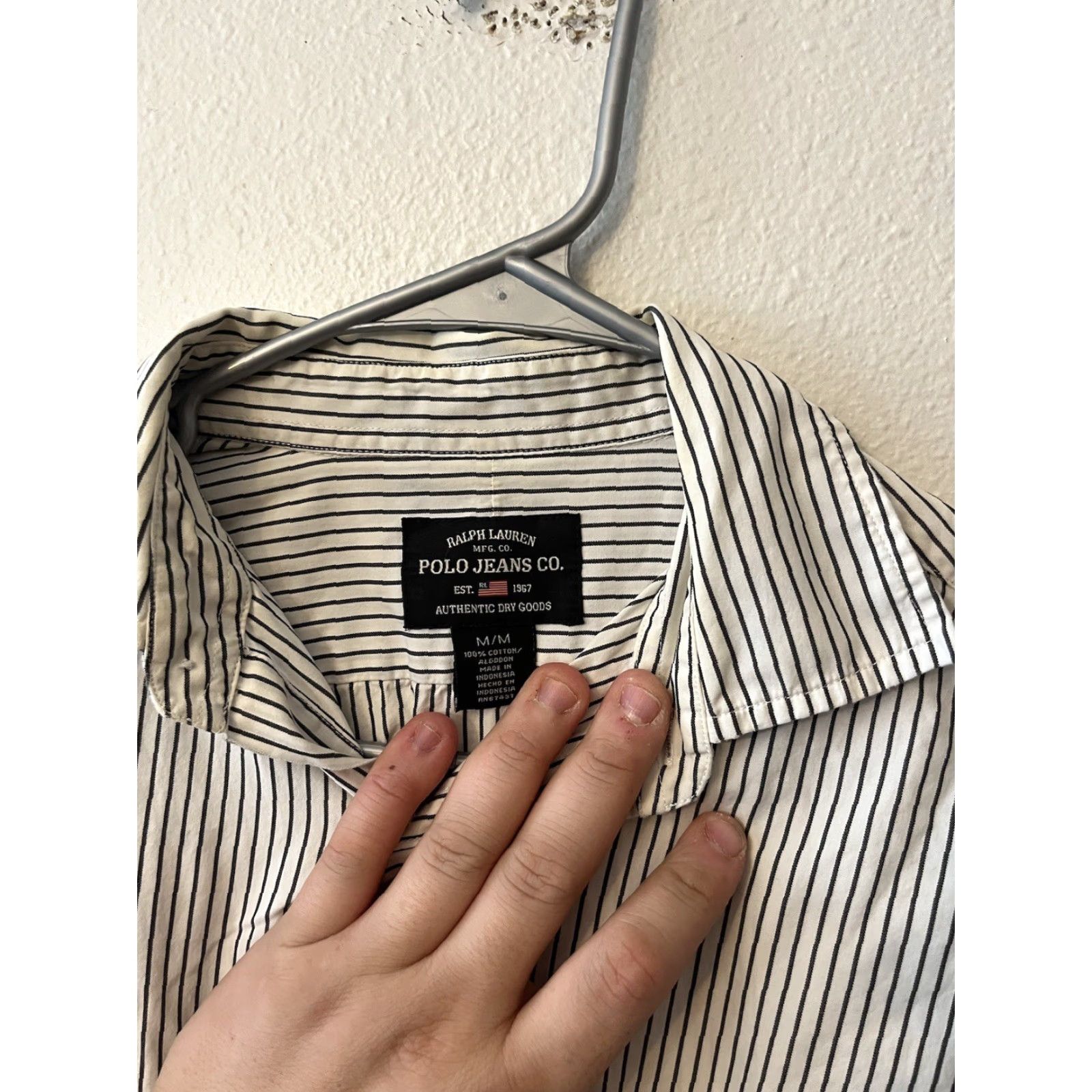 Vintage VINTAGE Polo Jeans Co Polo Shirt Mens White Stripe Button-Up 100% Cotton Regular Size M Blue Chest 48 in Men Clothing Shirt Size 40R - 3 Thumbnail