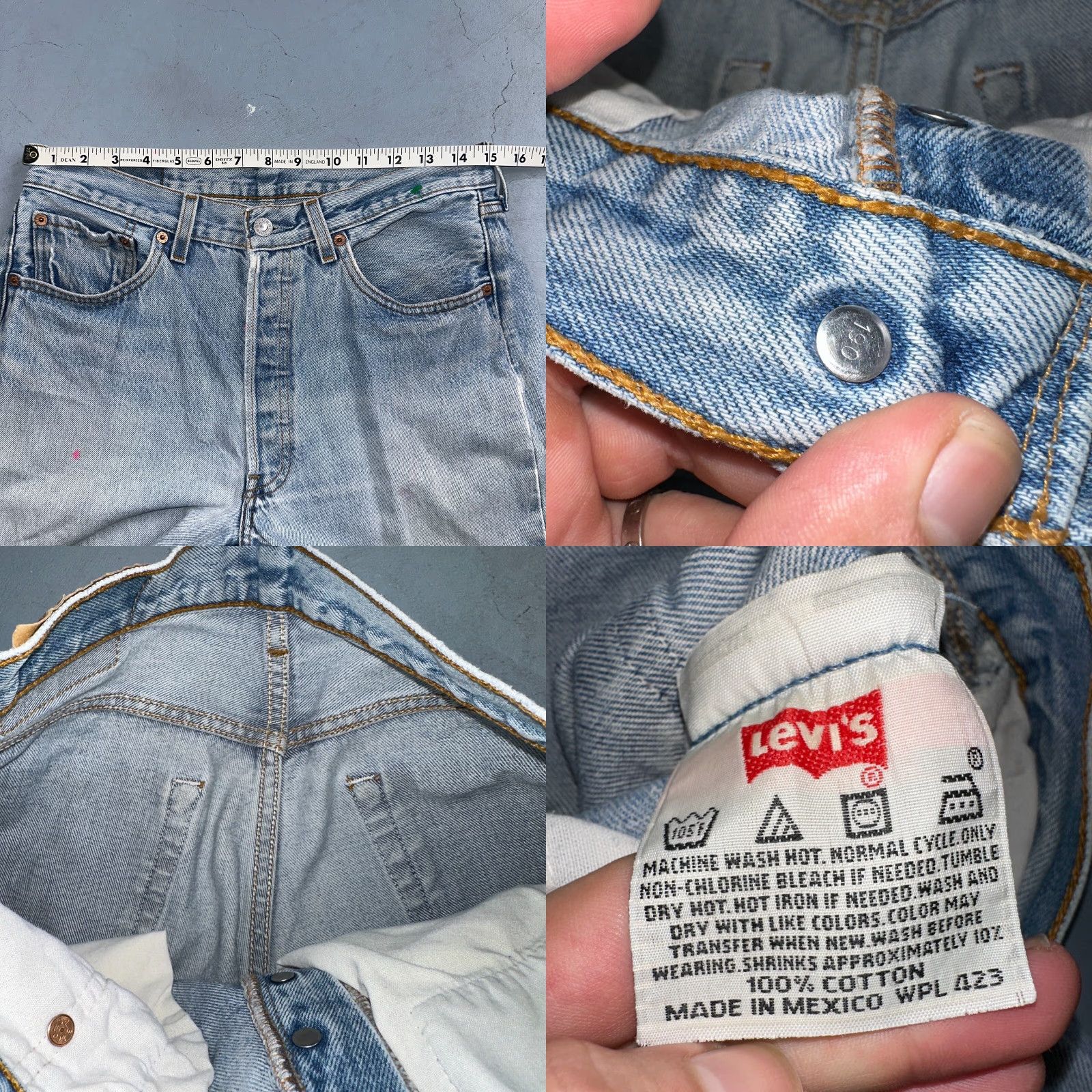 Levi's VINTAGE Levi's 501 Jeans 90s Mexico Light Blue Denim 33x34 Straight Mens Regular 30x29/34 Inseam 34 501 Series Classic Comfort Size US 33 - 8 Thumbnail