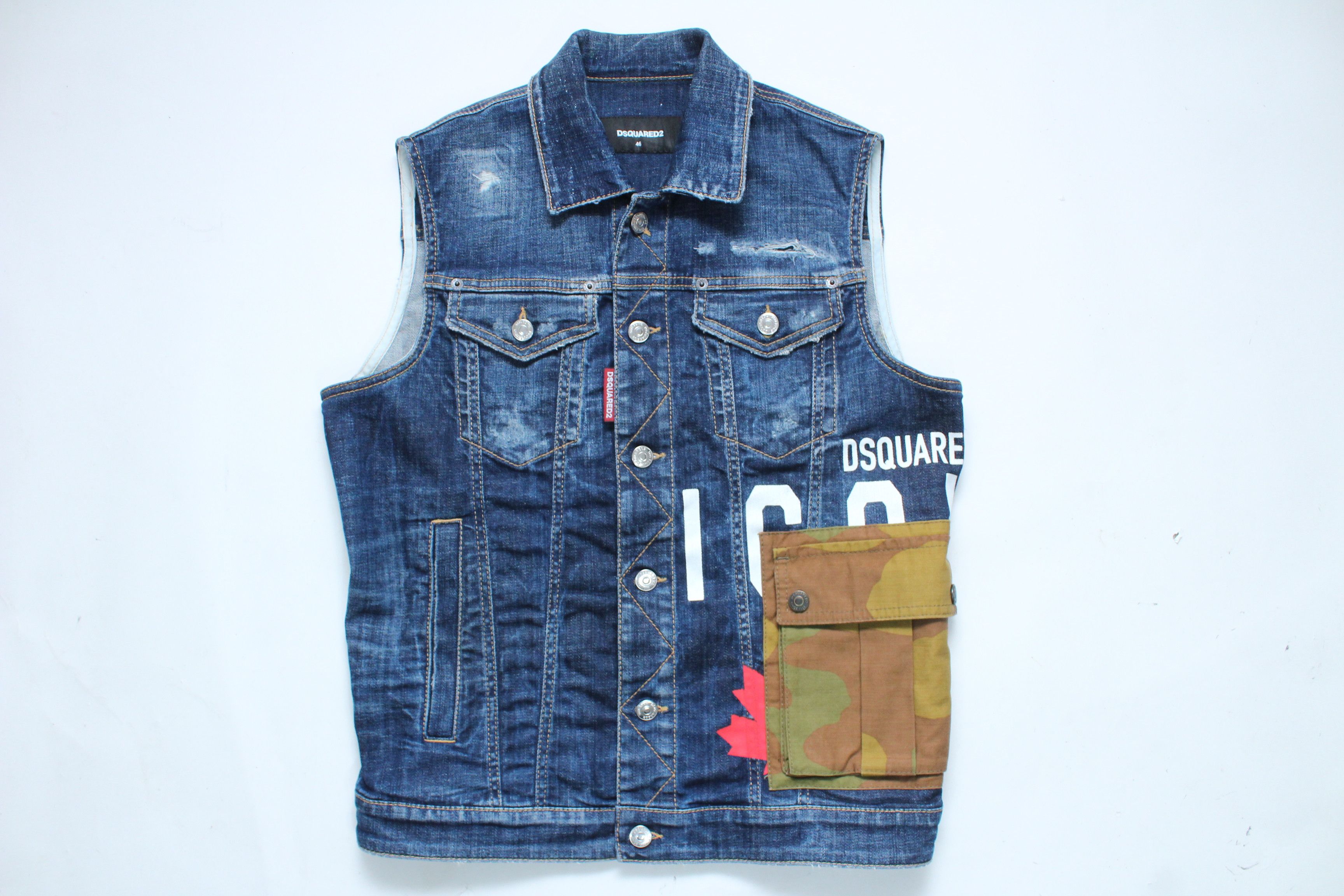 Dsquared2 Dsquared2 ICON Distressed Denim Vest Cargo Pocket IT 46 / S Size US S / EU 44-46 / 1 - 5 Thumbnail
