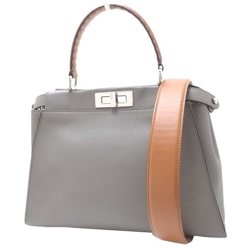 image of Fendi Medium Handbag Tote Shoulder Crossbody Leather Gray in Black, Women's