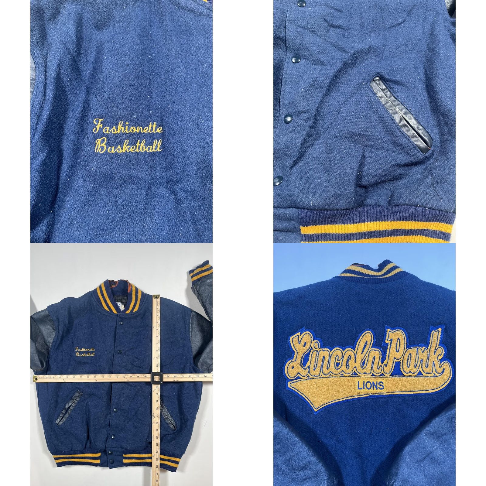 Vintage VINTAGE Neff Jacket Mens Large Blue Wool Leather Varsity Lincoln Park Lions USA Jacket Size US L / EU 52-54 / 3 - 8 Thumbnail