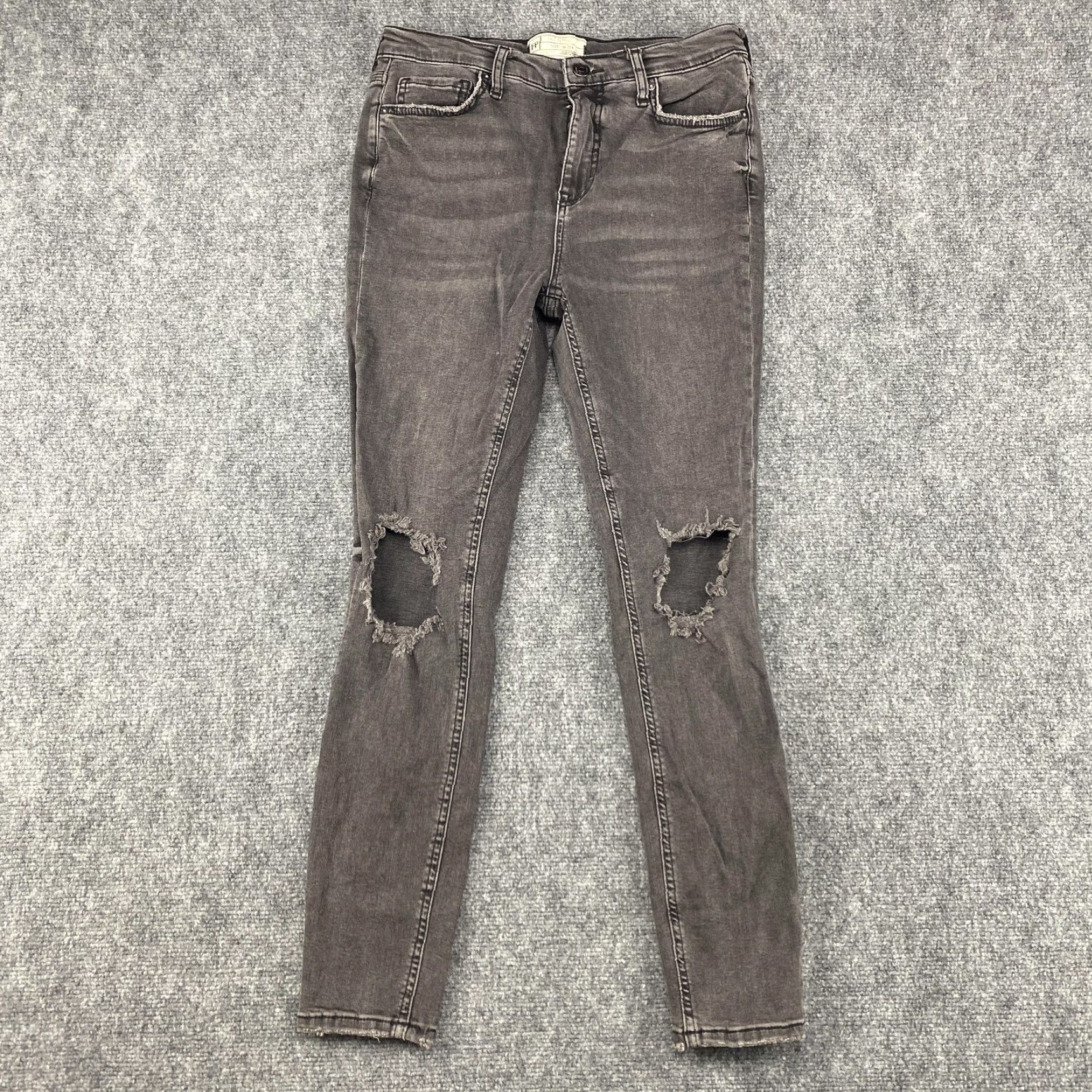 Free People Free People Jeans Womens 28 Gray Distressed Ripped Knee Skinny Stretch Denim Jeans Size 28" / US 6 / IT 42 - 2 Thumbnail