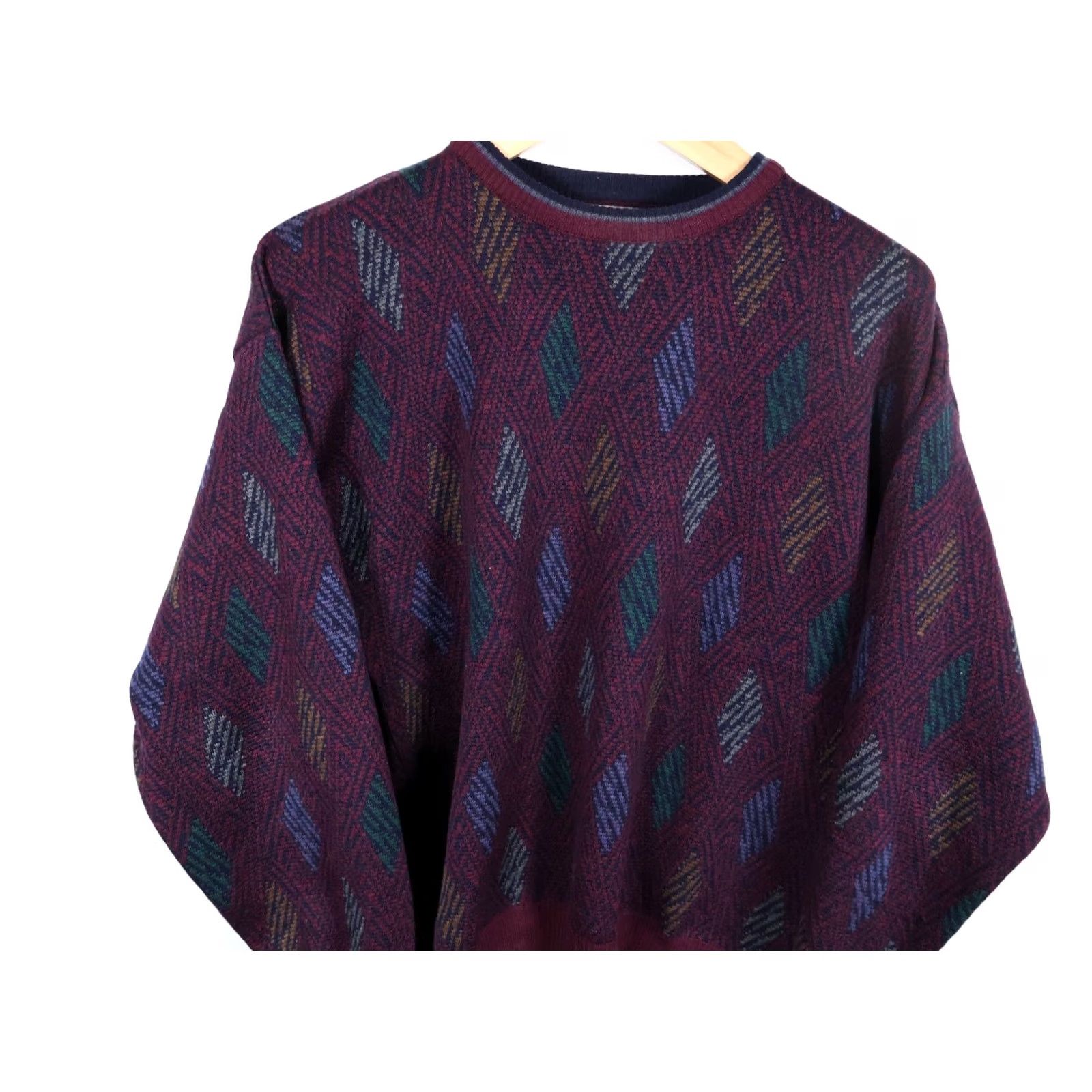 Vintage VINTAGE Maglificio Florence Wool Sweater Mens Medium Dark Red Diamond Pattern Italy Size US M / EU 48-50 / 2 - 4 Thumbnail