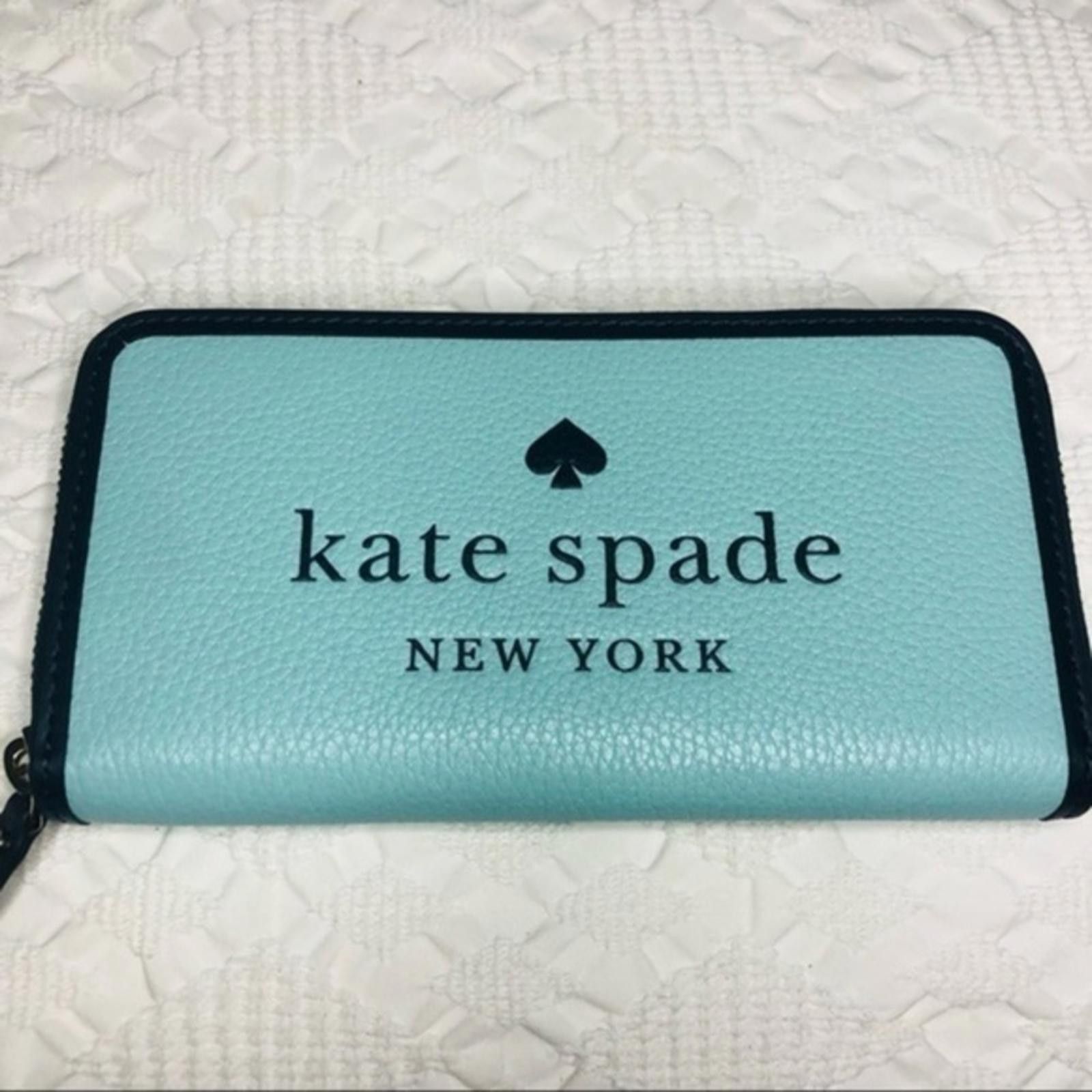 Designer Kate Spade Leather Logo Zip Continental Wallet Pebble Blue Size ONE SIZE - 1 Thumbnail