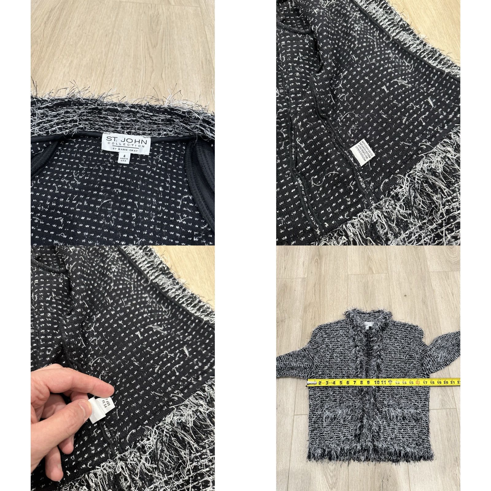St. John VINTAGE St John Collection Black/White Textured Knit Jacket Blazer w/Fringe Detail sz 4 Size S / US 4 / IT 40 - 8 Thumbnail