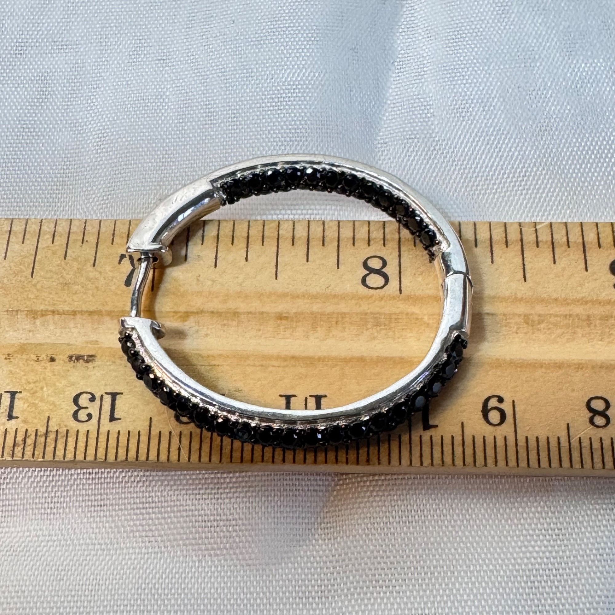 Other VTG Sterling Silver 925 Black Cubic Zirconia Hinged Hoop Ear Size ONE SIZE - 8 Thumbnail