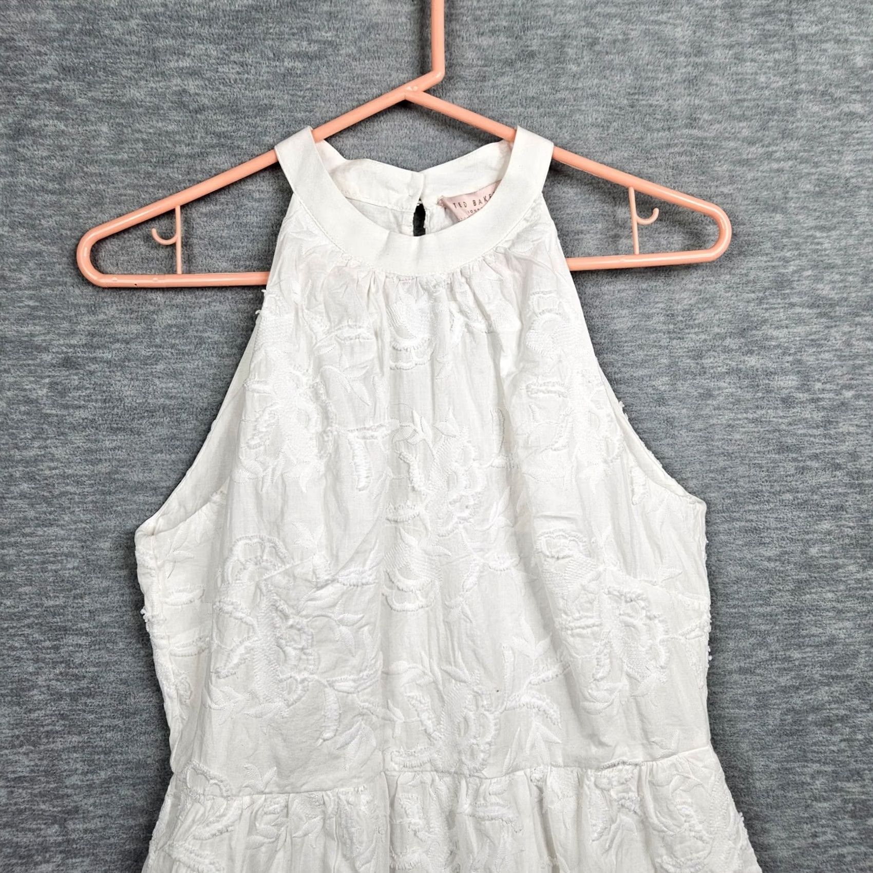 Ted Baker Ted Baker White Floral Embroidery Halter Neck Sleeveless Dress Size 2, A-Line, Cotton, White, Floral, Summer, Spring, Fall, Winter Womens Size XS / US 0-2 / IT 36-38 - 5 Thumbnail