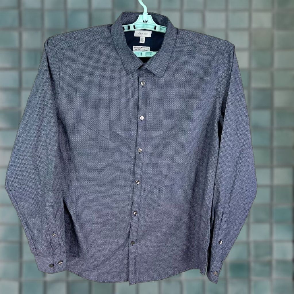 Calvin Klein Calvin Klein Collection Shirt Mens XL Blue Button-Up Long Sleeve Cotton Geometric Pattern Size US XL / EU 56 / 4 - 1 Thumbnail