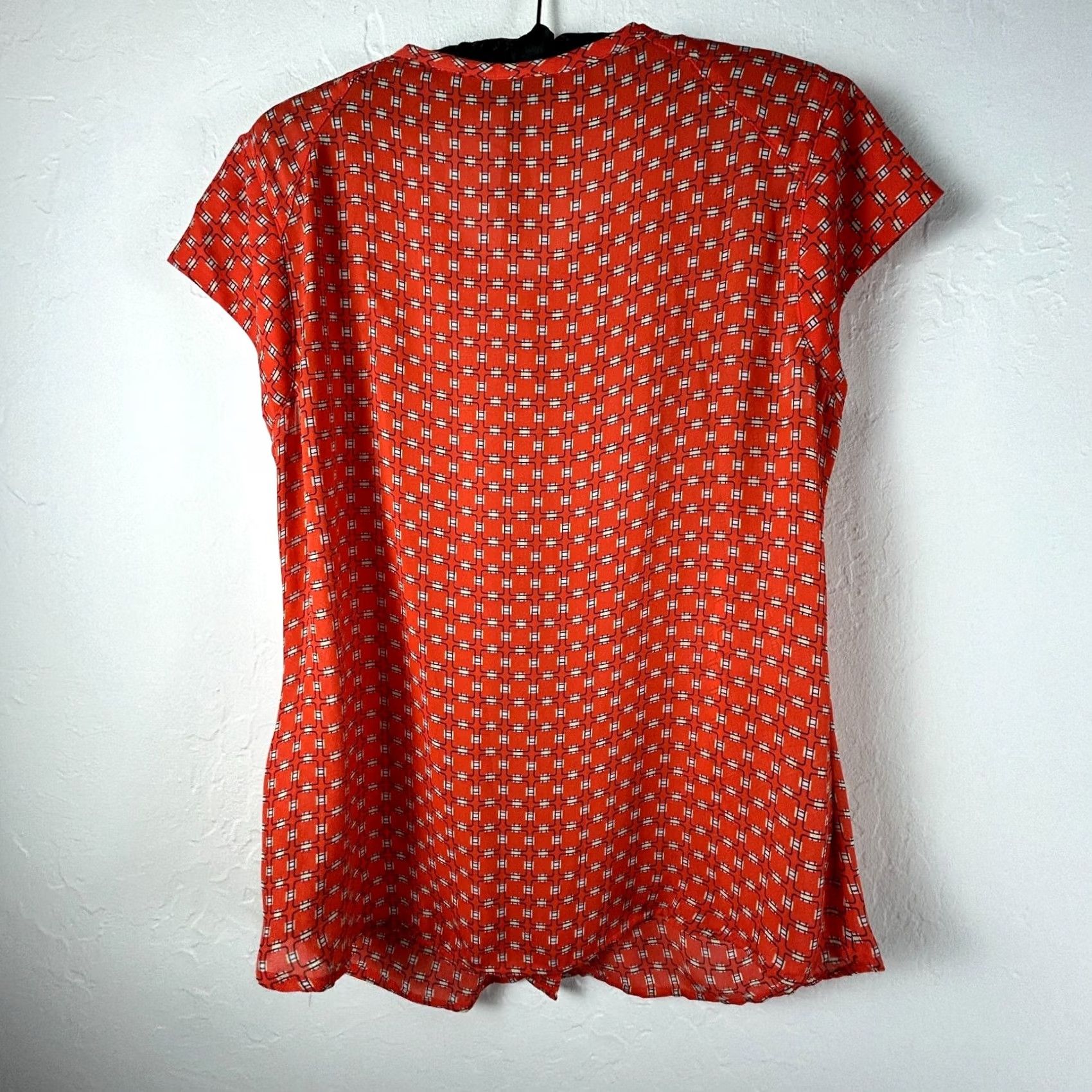 Worthington Worthington Orange Geometric Print Pleated Cap Sleeve Blouse Top Large Womens Size L / US 10 / IT 46 - 2 Thumbnail