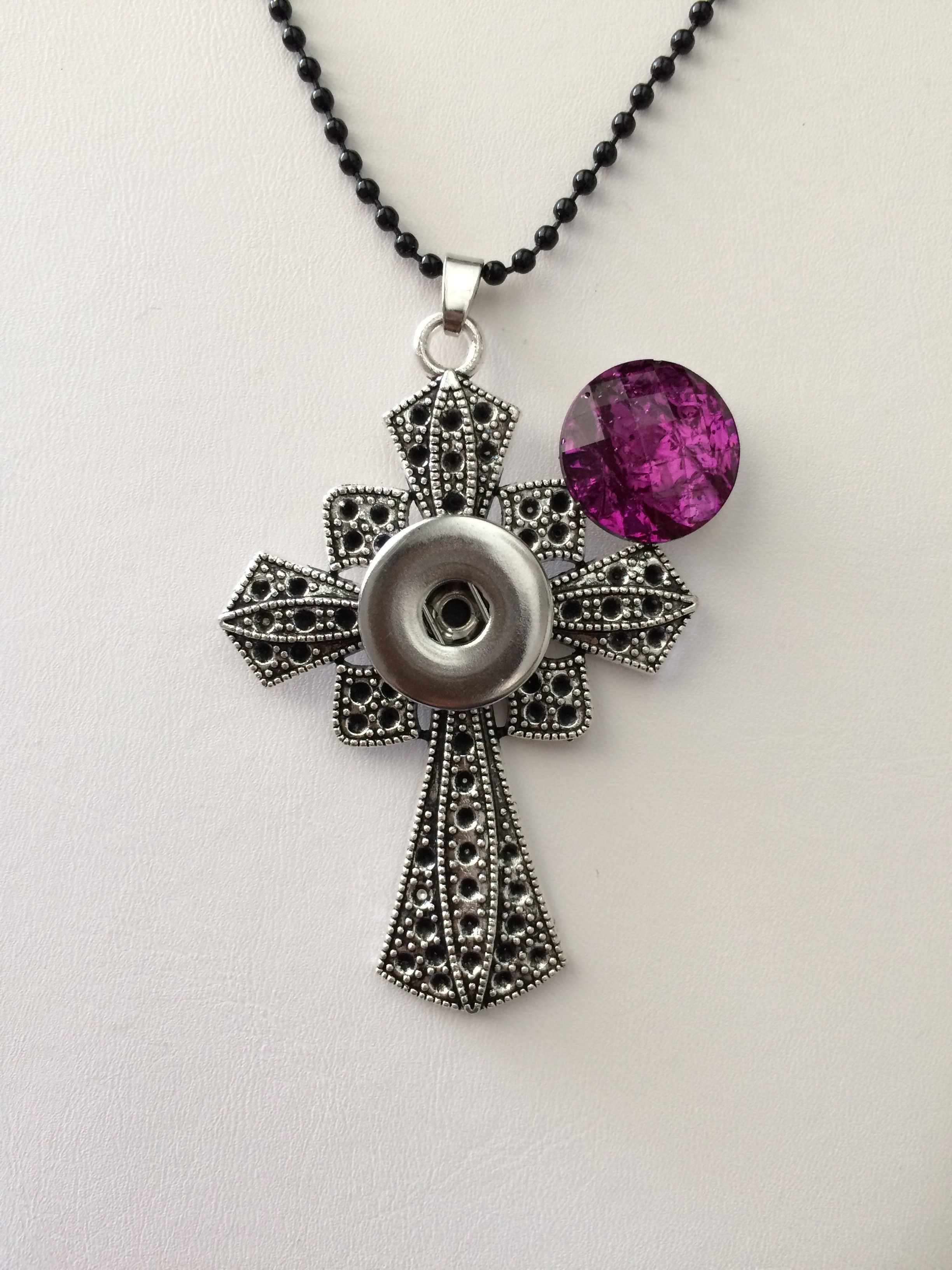 Jewelry Cross Chunk Button Tibetan silver Pendant Necklace - Purple Size ONE SIZE - 4 Thumbnail