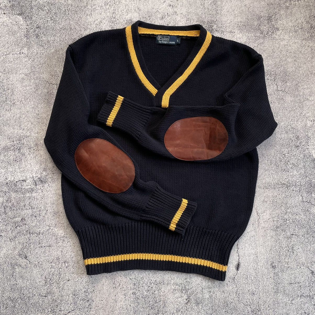 Polo Ralph Lauren Vintage Ralph Lauren Polo Cotton Navy Blue Sweater Elbow Size US L / EU 52-54 / 3 - 1 Thumbnail