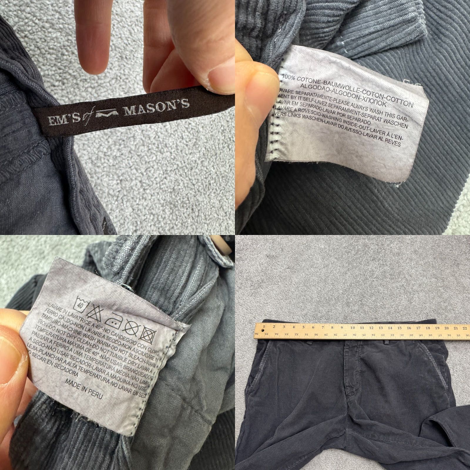 Mason's Mason's Pants | Charcoal Gray Cotton | 38x30 | Regular Straight Corduroy Chino Men - Vintage? No (but must follow rules) Size US 38 / EU 54 - 8 Thumbnail