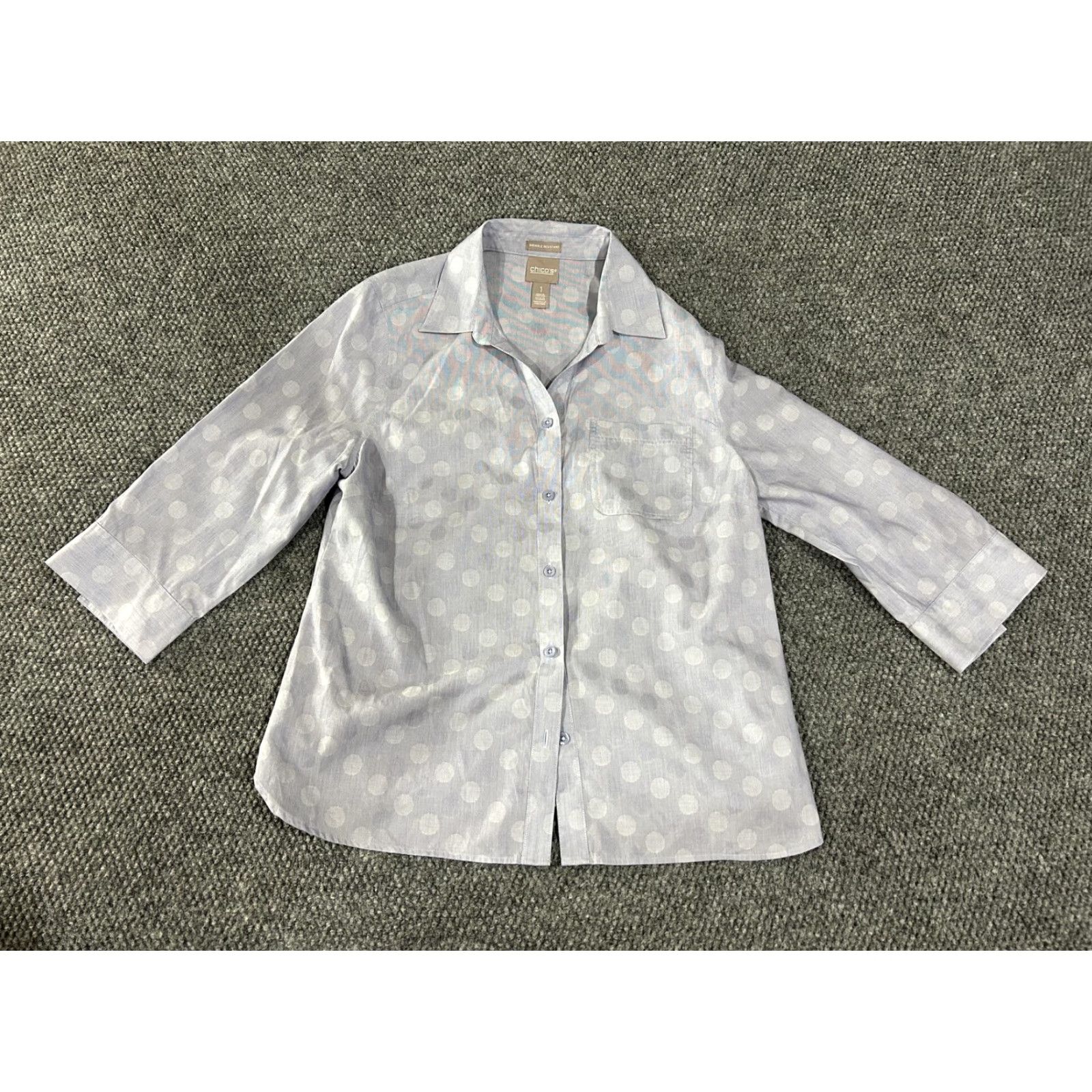 Vintage Chicos Shirt Womens 1 Blue White Polka Dot Wrinkle Resistant 3/4 Sleeve Cotton Size XS / US 0-2 / IT 36-38 - 2 Thumbnail