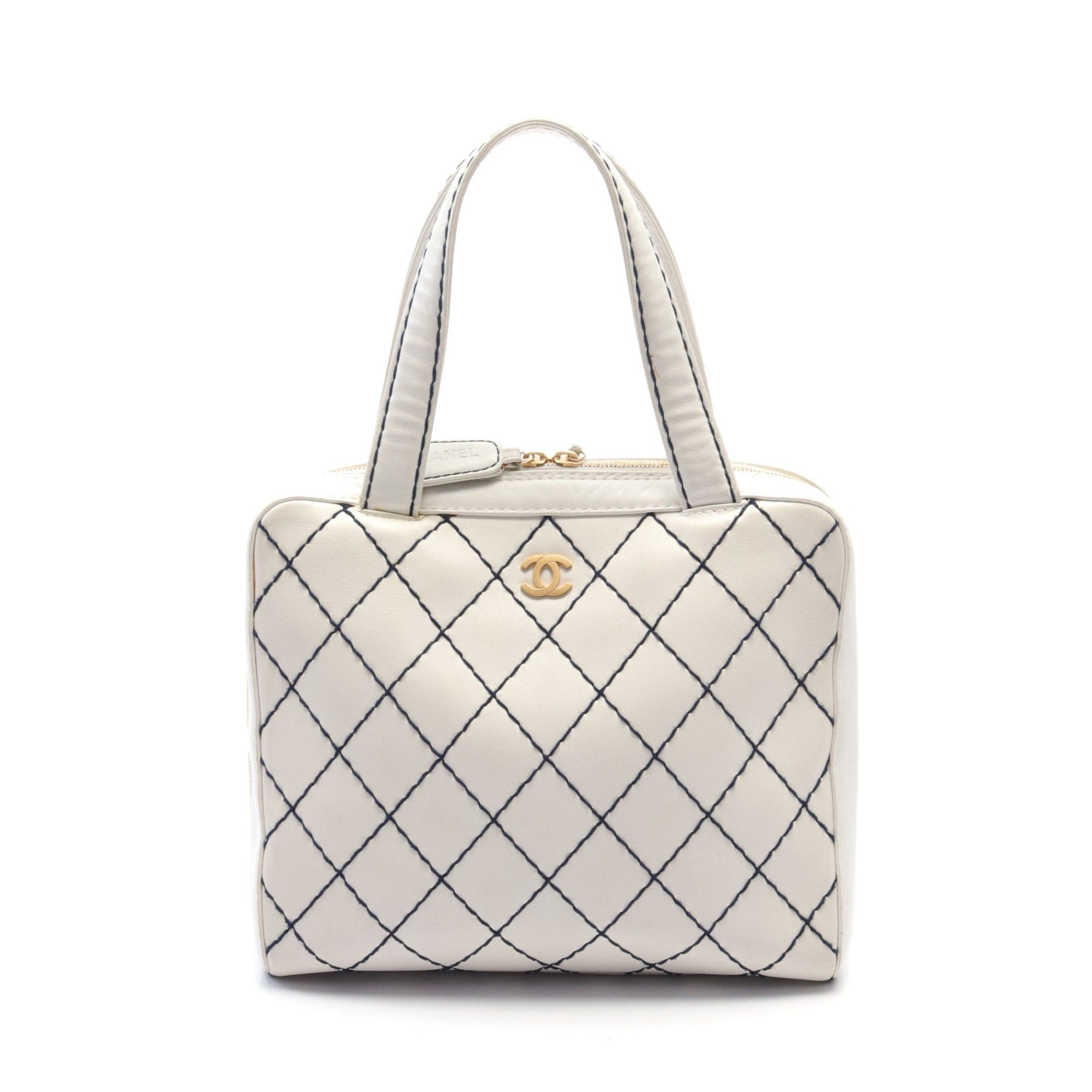 Chanel Wild Stitch Handbag Leather White Matte Gold Hardware
