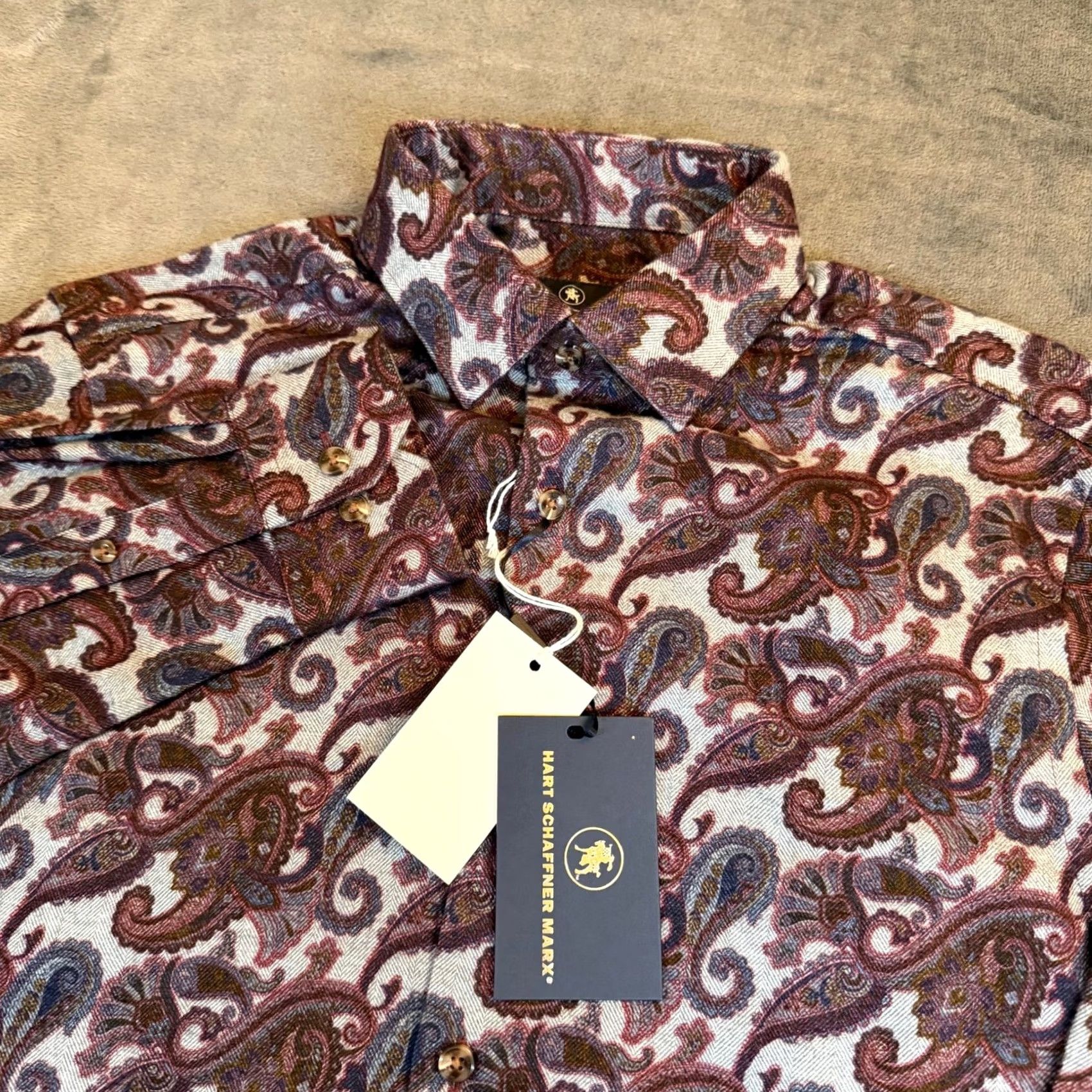 Hart Schaffner Marx Hart Schaffner Marx Mens Small Paisley Canclini Cotton Button Down Shirt LS NEW Size US S / EU 44-46 / 1 - 2 Thumbnail