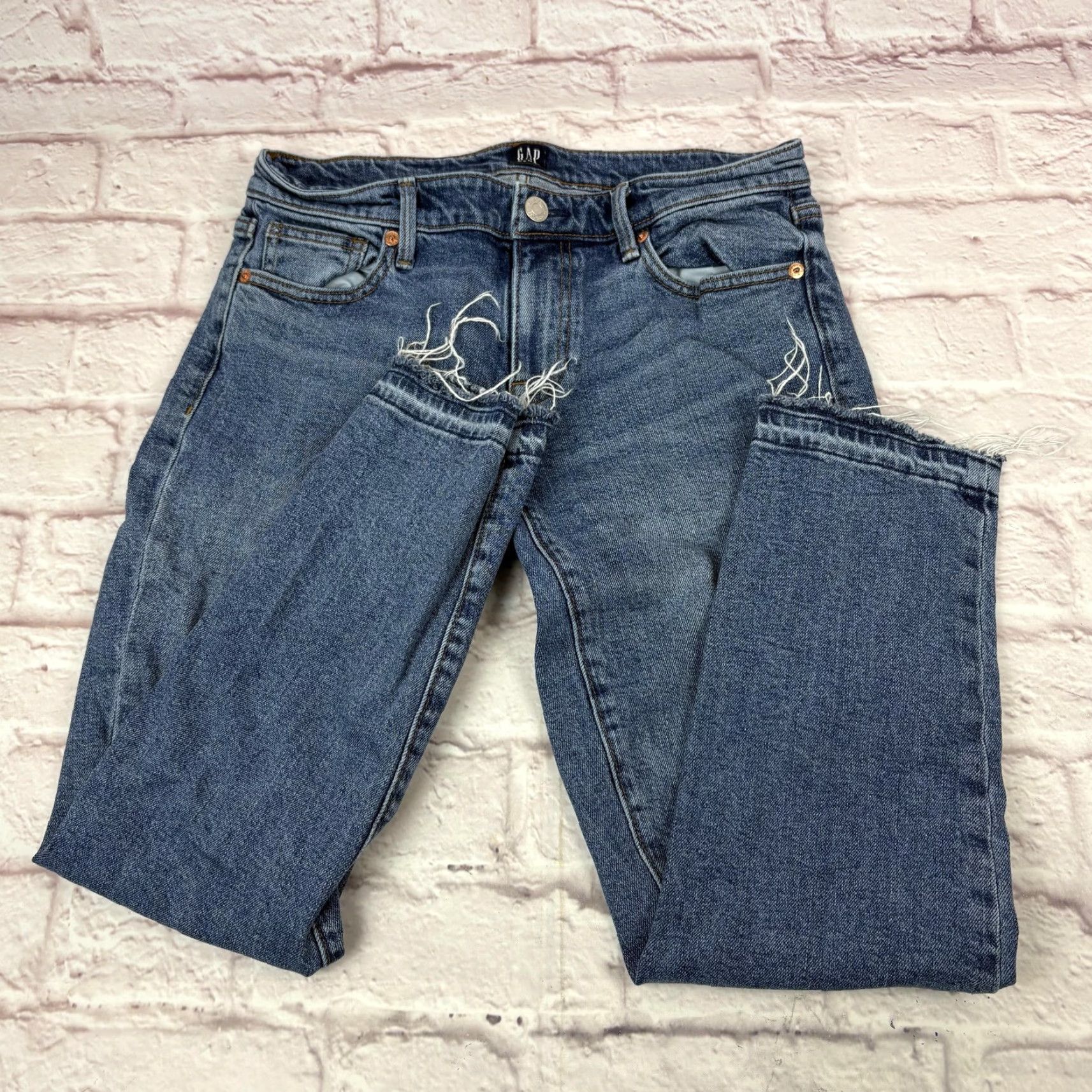 Gap Gap Jeans Womens 28x25 Blue Low Rise Cropped Distressed Raw Hem Denim Size 28" / US 6 / IT 42 - 2 Thumbnail
