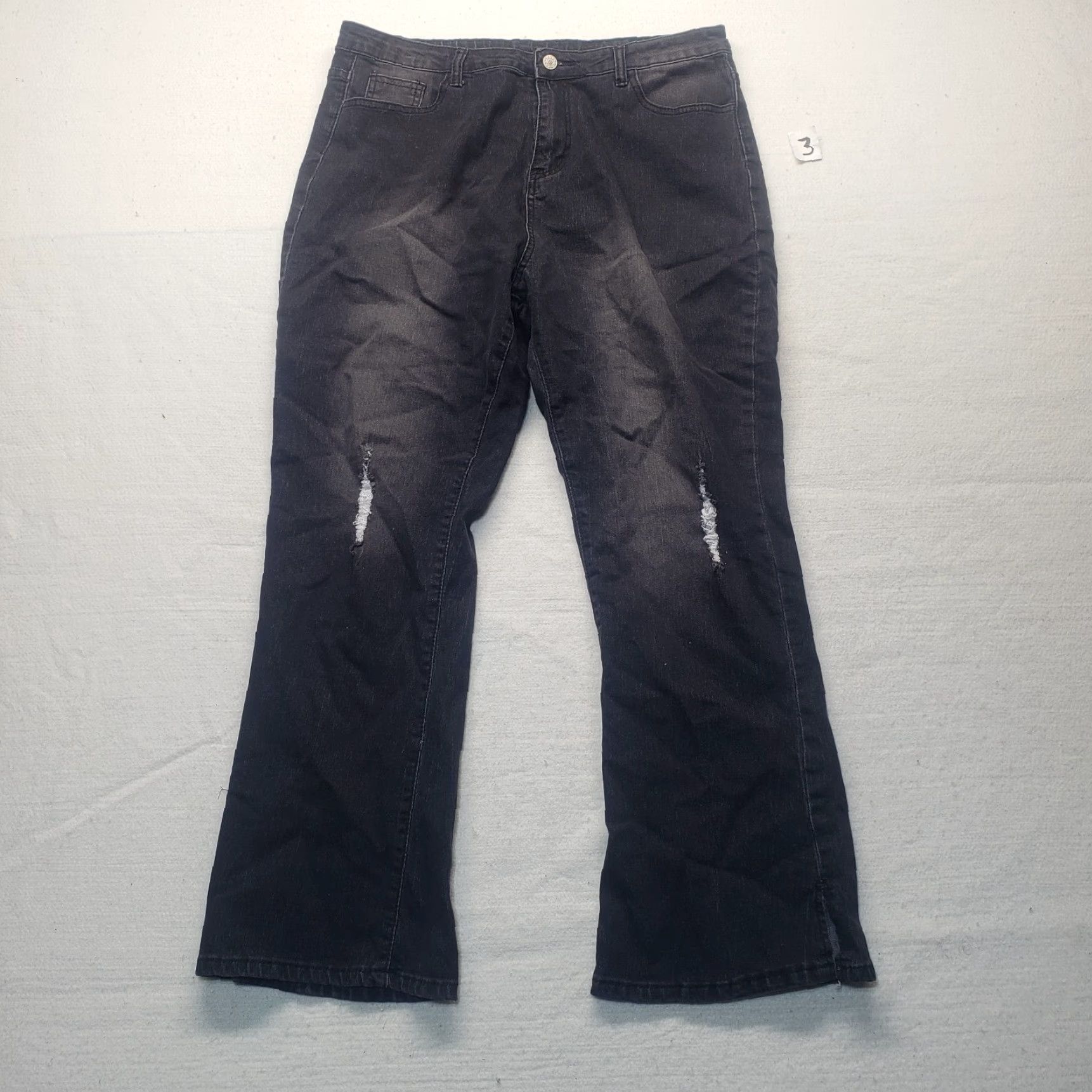 Denime Unbranded Denim Jeans Black Distressed/ Ripped Wide-Leg 3XL Women's Adult Pants Jeans Womens 3XL Black Distressed Wide-Leg Jeans Size 40" / US 18 - 2 Thumbnail