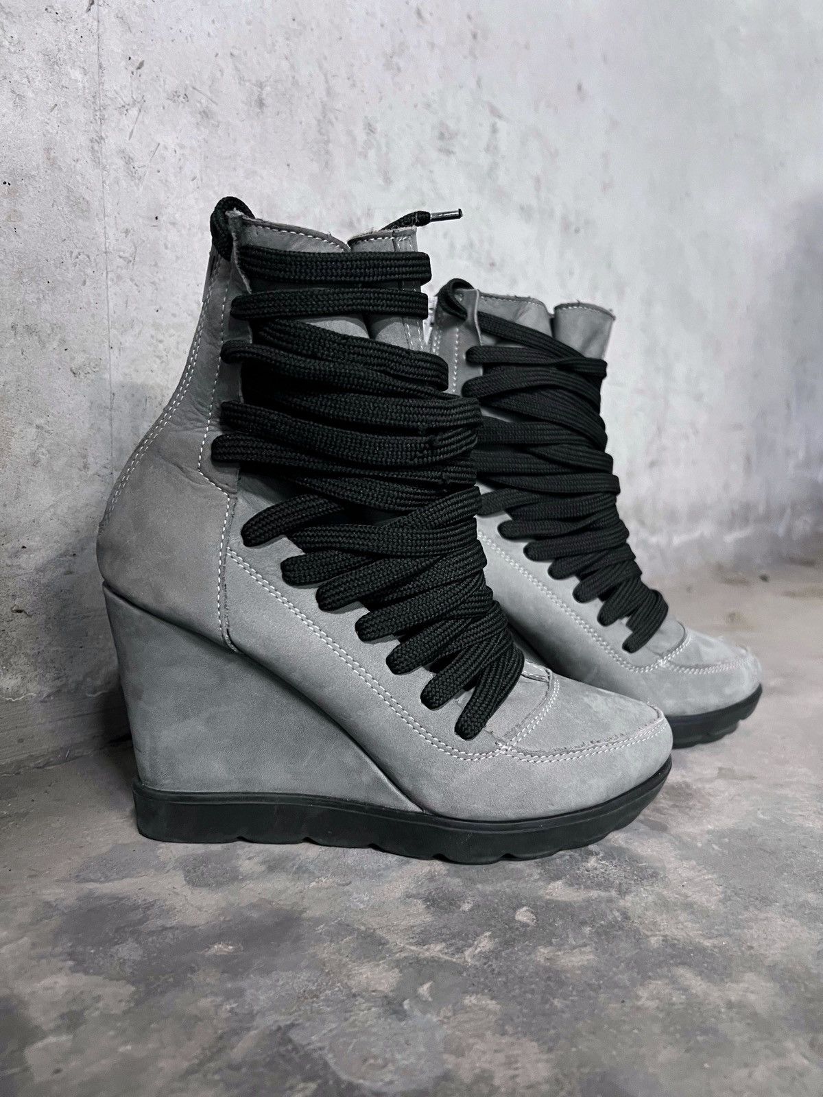 Vintage Real Leather Wedge Laced High Top Avant Garde Shoes Size US 7 / IT 37 - 1 Thumbnail