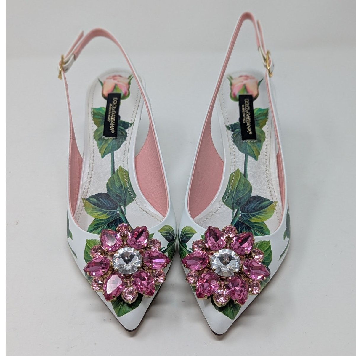 Dolce & Gabbana Dolce & Gabbana Jeweled Bellucci Floral Heels White Pink Size US 5 / IT 35 - 16 Thumbnail
