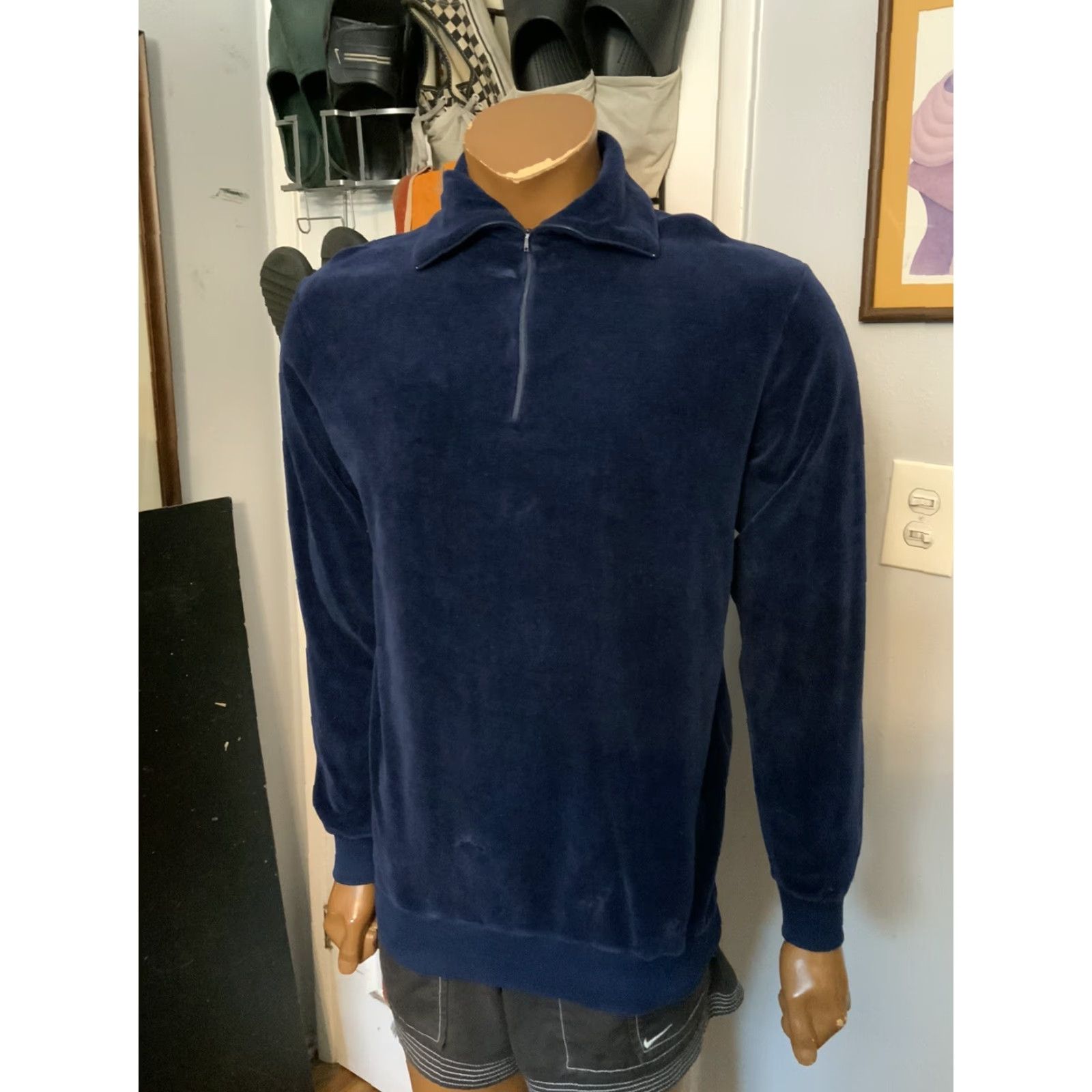 Vintage VINTAGE The Broadway University Shop Velour Zip Pullover Shirt L Mens 70s Combed Cotton Velour 44 Chest 30" Size US L / EU 52-54 / 3 - 6 Thumbnail
