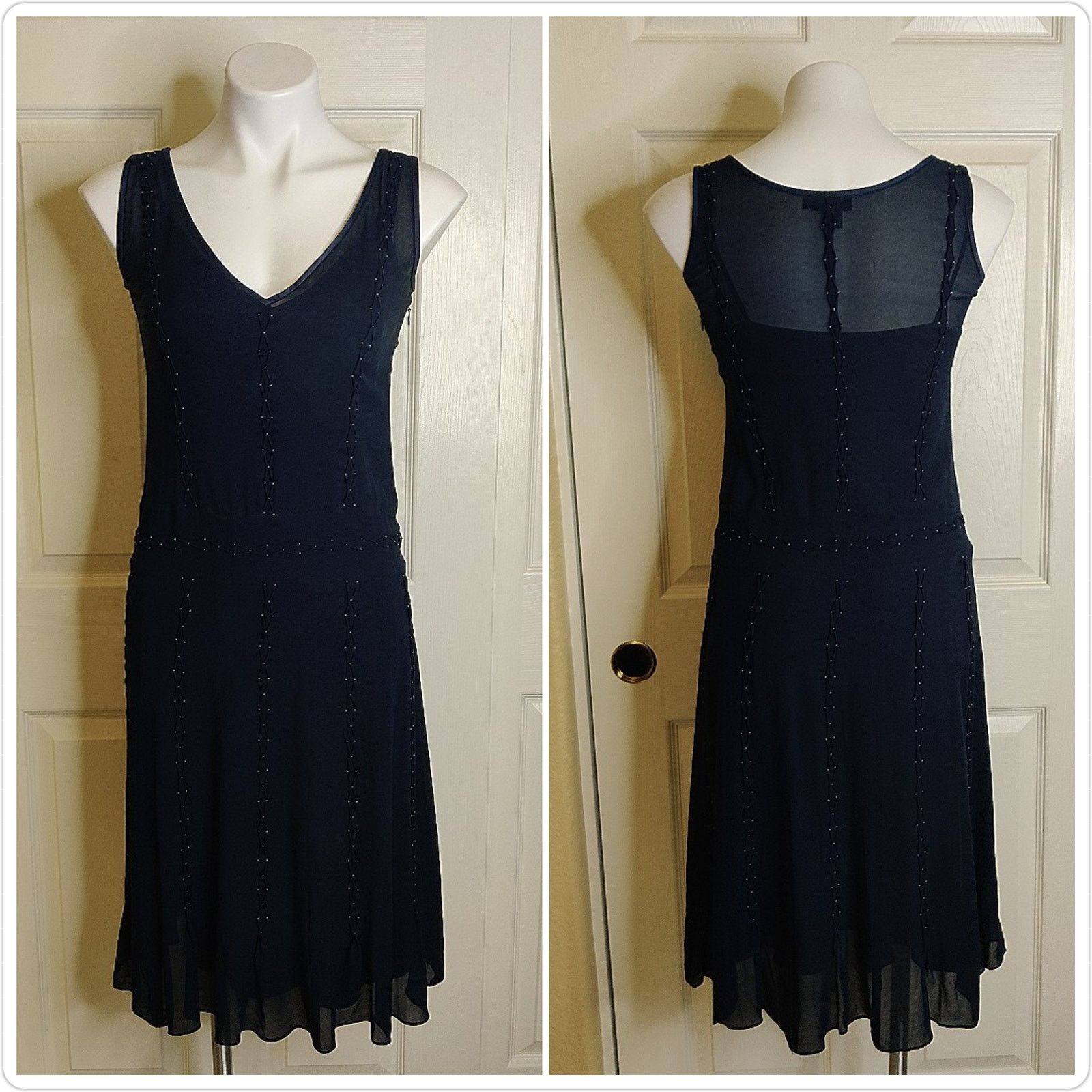 DKNY DKNY 100% silk navy V-neck midi dress sz 4 Size S / US 4 / IT 40 - 1 Thumbnail