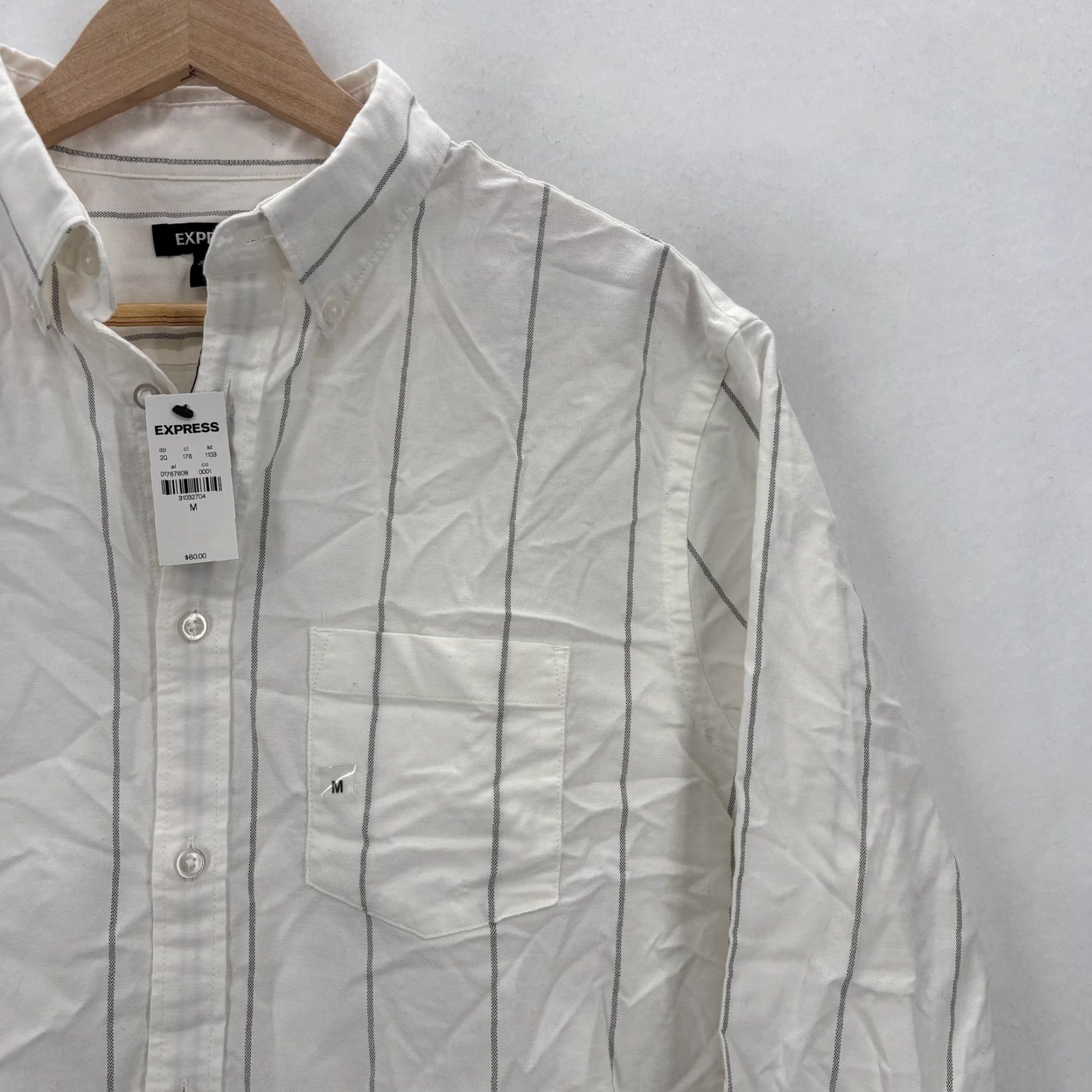 Express Express Shirt Mens Medium White Stripe Button-Down Long Sleeve Stretch Casual Size US M / EU 48-50 / 2 - 2 Thumbnail