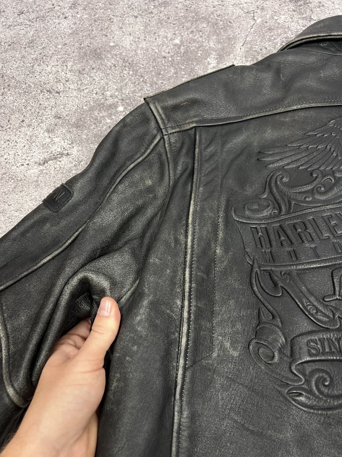 Harley Davidson CRAZY Vintage Harley Davidson Leather Motorcycle Jacket Size US L / EU 52-54 / 3 - 19 Thumbnail