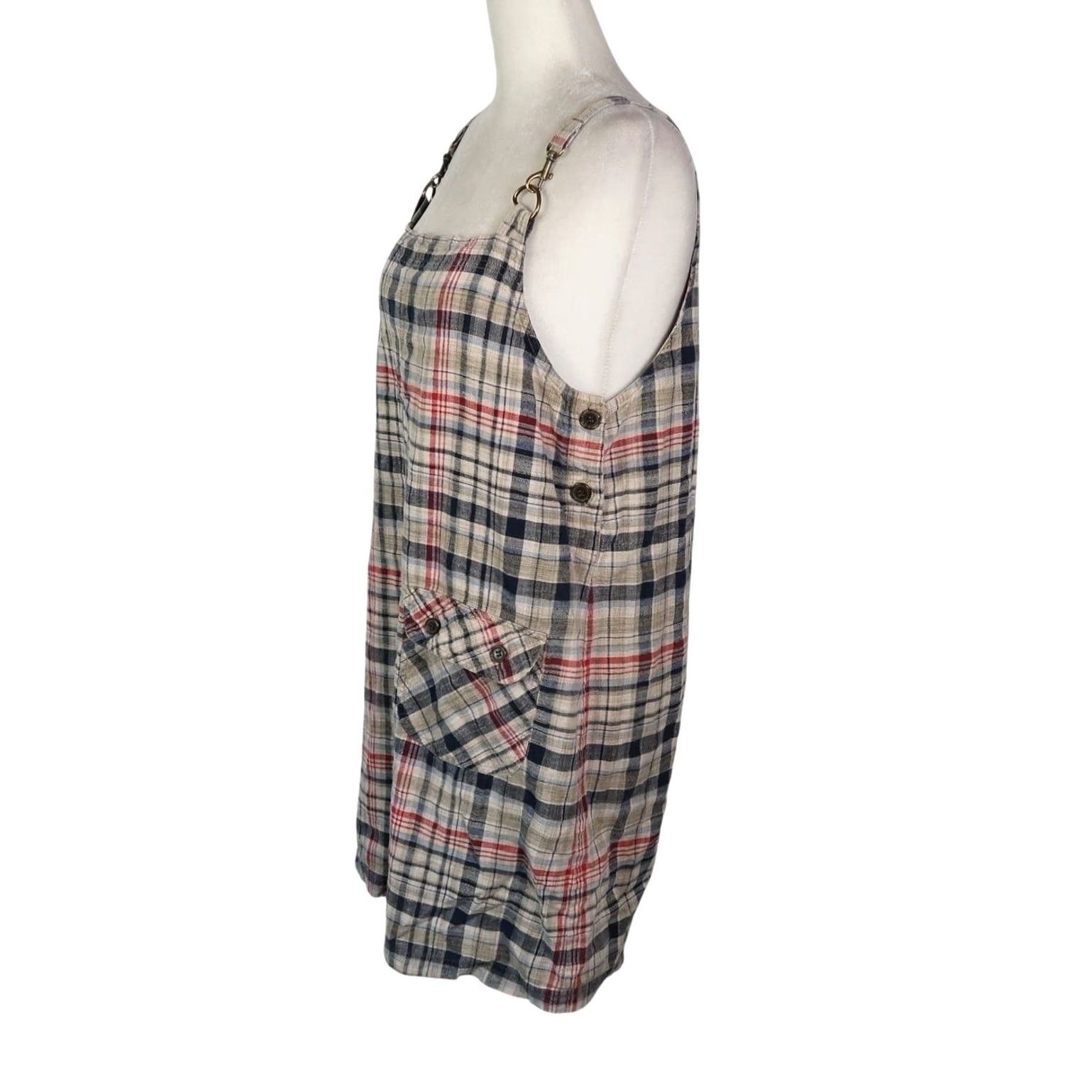 Vintage VINTAGE 90s St. John's Bay Overall Dress Mini Plaid Sleeveless Tan Black L Women Size 36" / US 14 / IT 50 - 3 Thumbnail