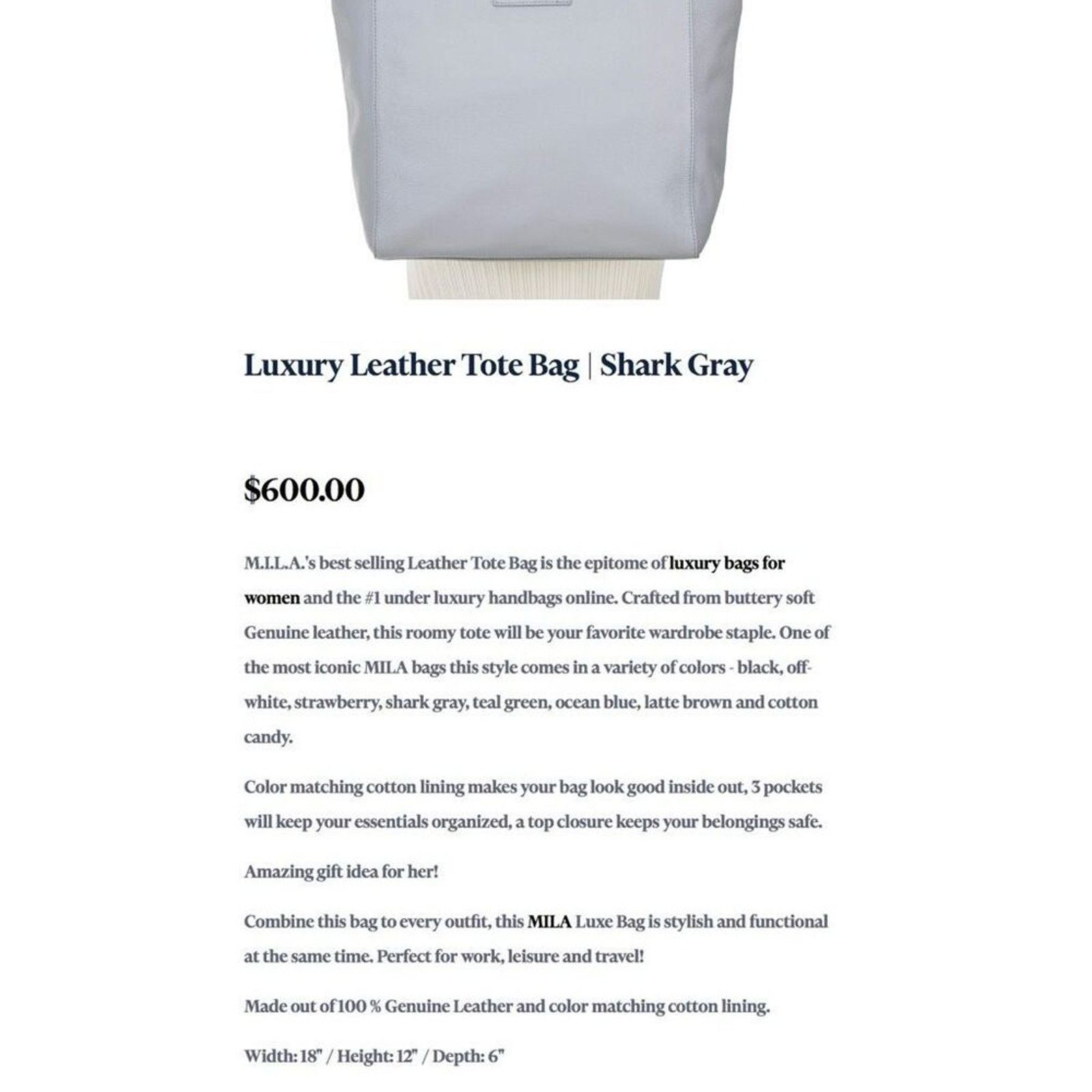 Other M.I.L.A. "Shark Gray" Leather Shoulder Tote | Sz OS Size ONE SIZE - 6 Thumbnail