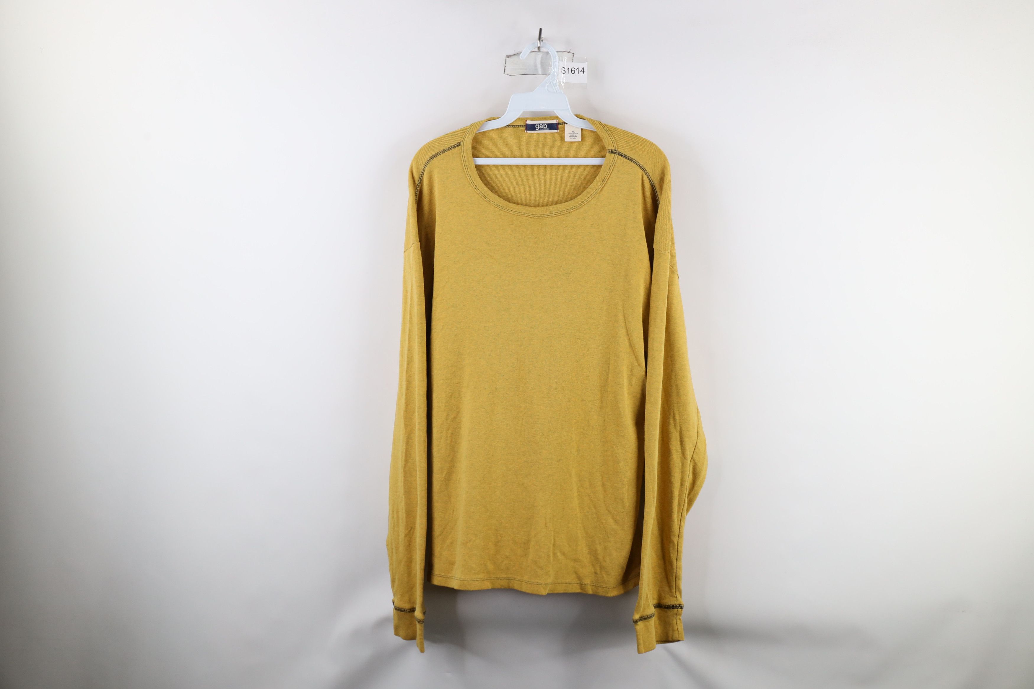Gap Vintage 90s Gap Blank Ribbed Knit Long Sleeve T-Shirt Yellow Size US XL / EU 56 / 4 - 1 Thumbnail