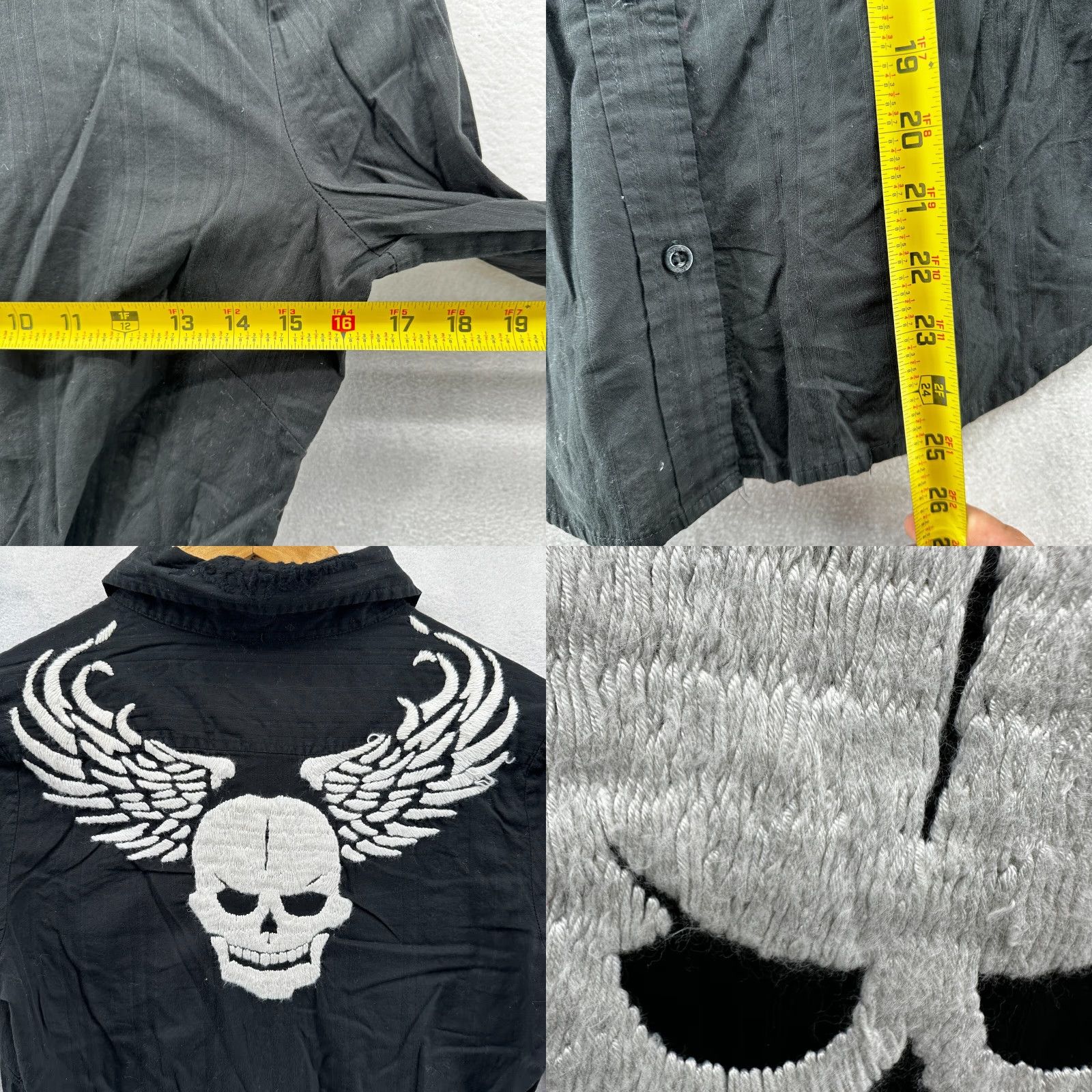 Vintage RAW 7 Button-Up Long Sleeve Womens Large Embroidered Skull Shirt Black USA Size L / US 10 / IT 46 - 8 Thumbnail