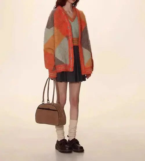 Japanese Brand Retro contrasting diamond V-neck knitted cardigan sweater Size M / US 6-8 / IT 42-44 - 3 Thumbnail