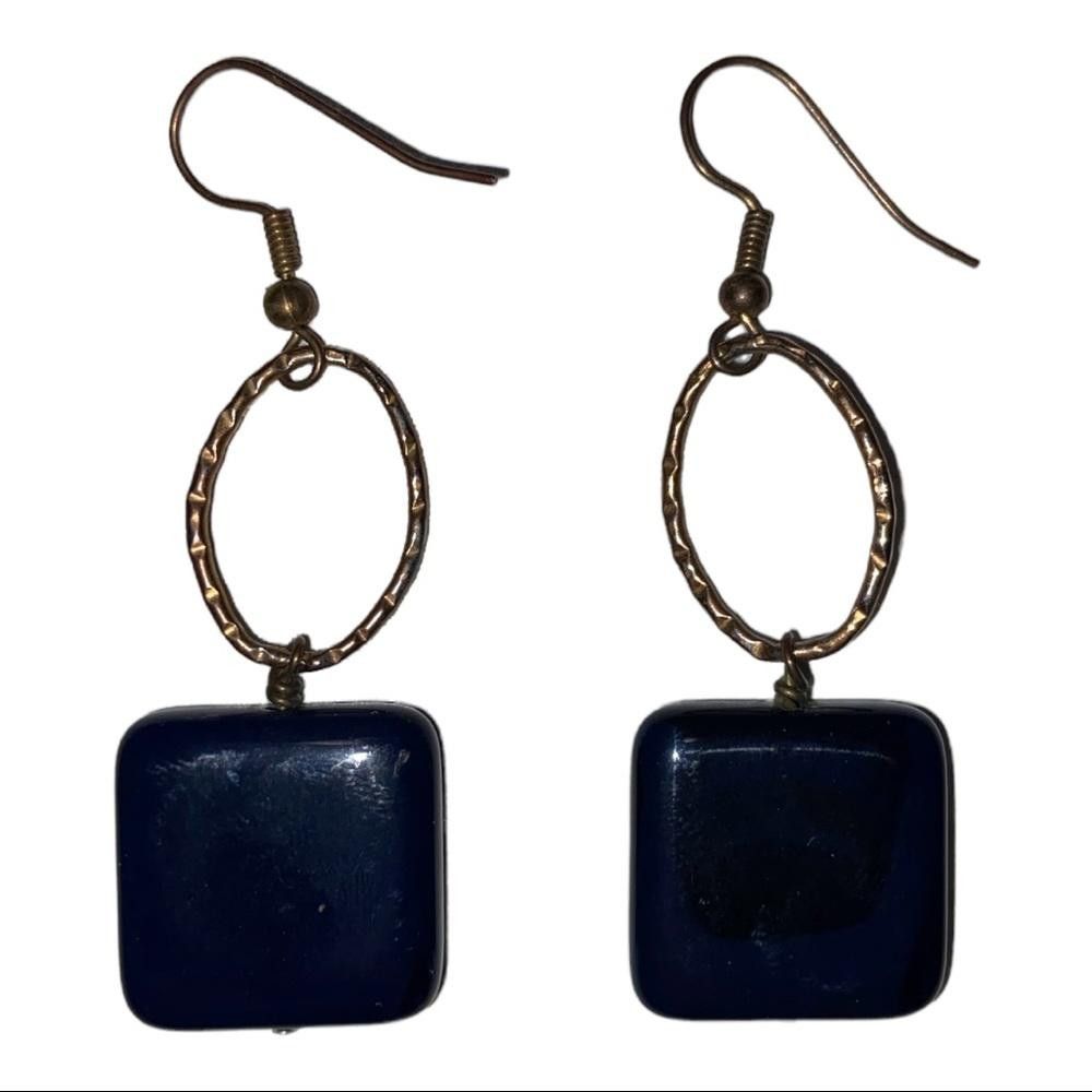 Designer Gold Tone/Dark Blue Stone Earrings Size ONE SIZE - 1 Thumbnail