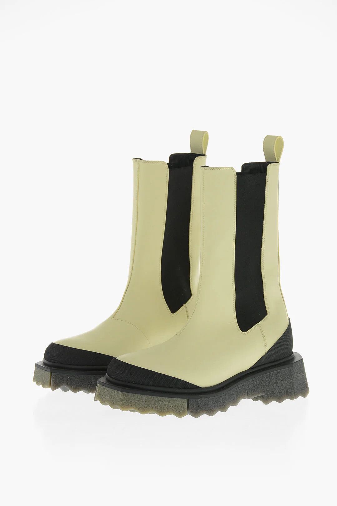 Off-White og1mm0426 Leather & Fabric Chelsea Ankle Boots Beige & Black Size US 6 / IT 36 - 3 Thumbnail
